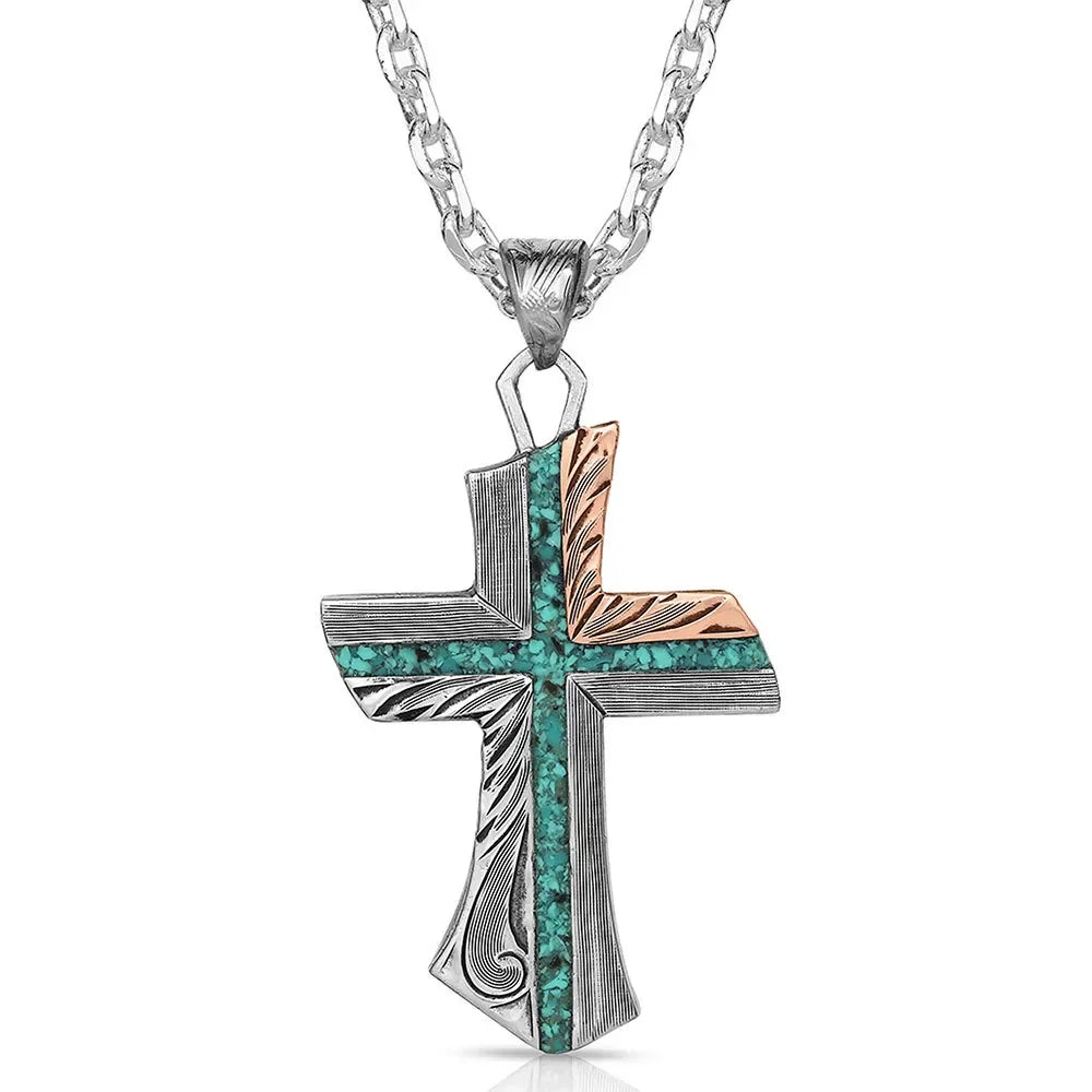Men's Montana Silversmiths Inner Light Turquoise Cross Necklace NC4779