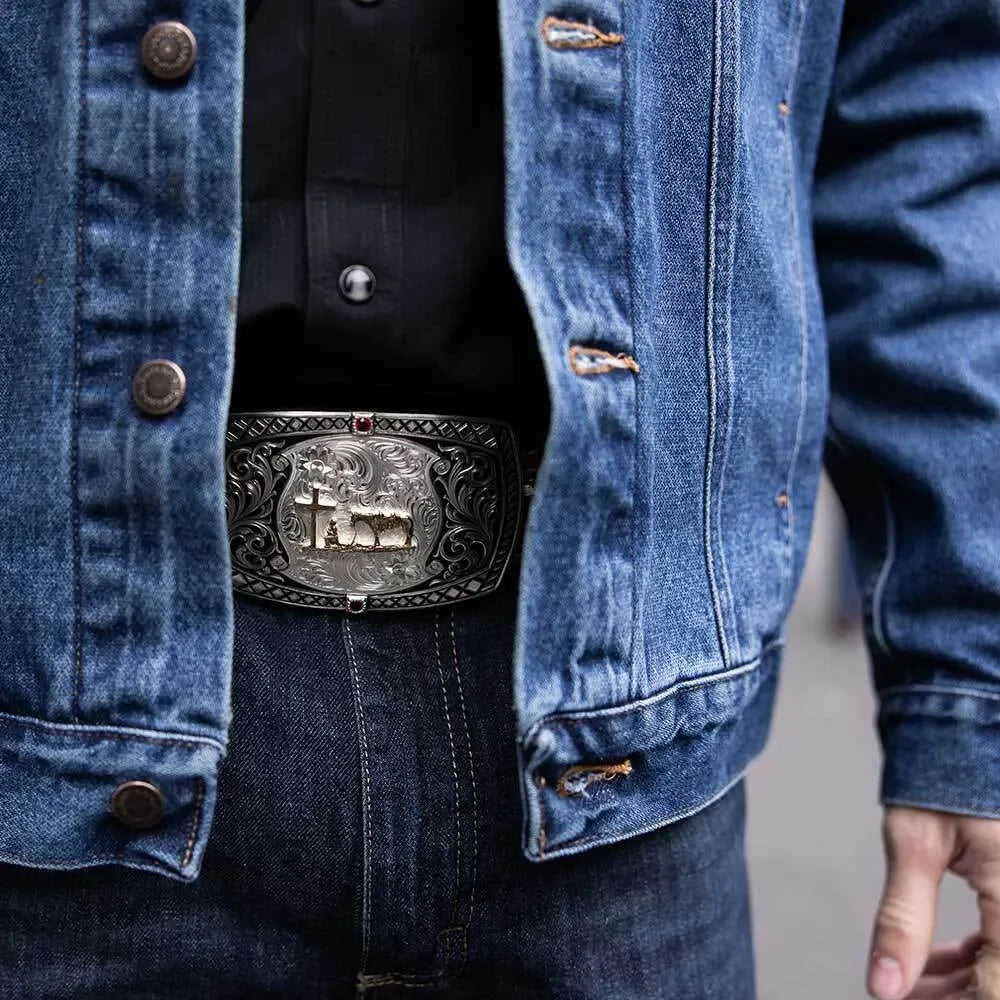Men's Montana Silversmiths Midnight Range Buckle with Praying Cowboy 58410-731M