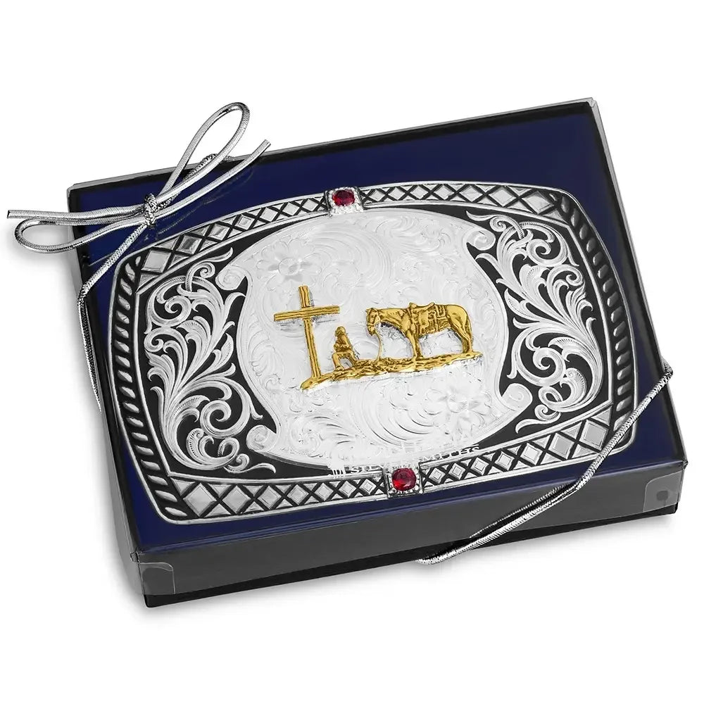 Men's Montana Silversmiths Midnight Range Buckle with Praying Cowboy 58410-731M