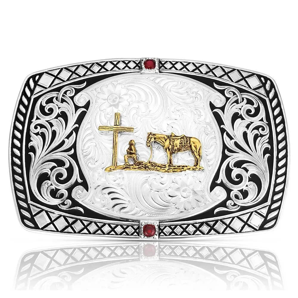 Men's Montana Silversmiths Midnight Range Buckle with Praying Cowboy 58410-731M