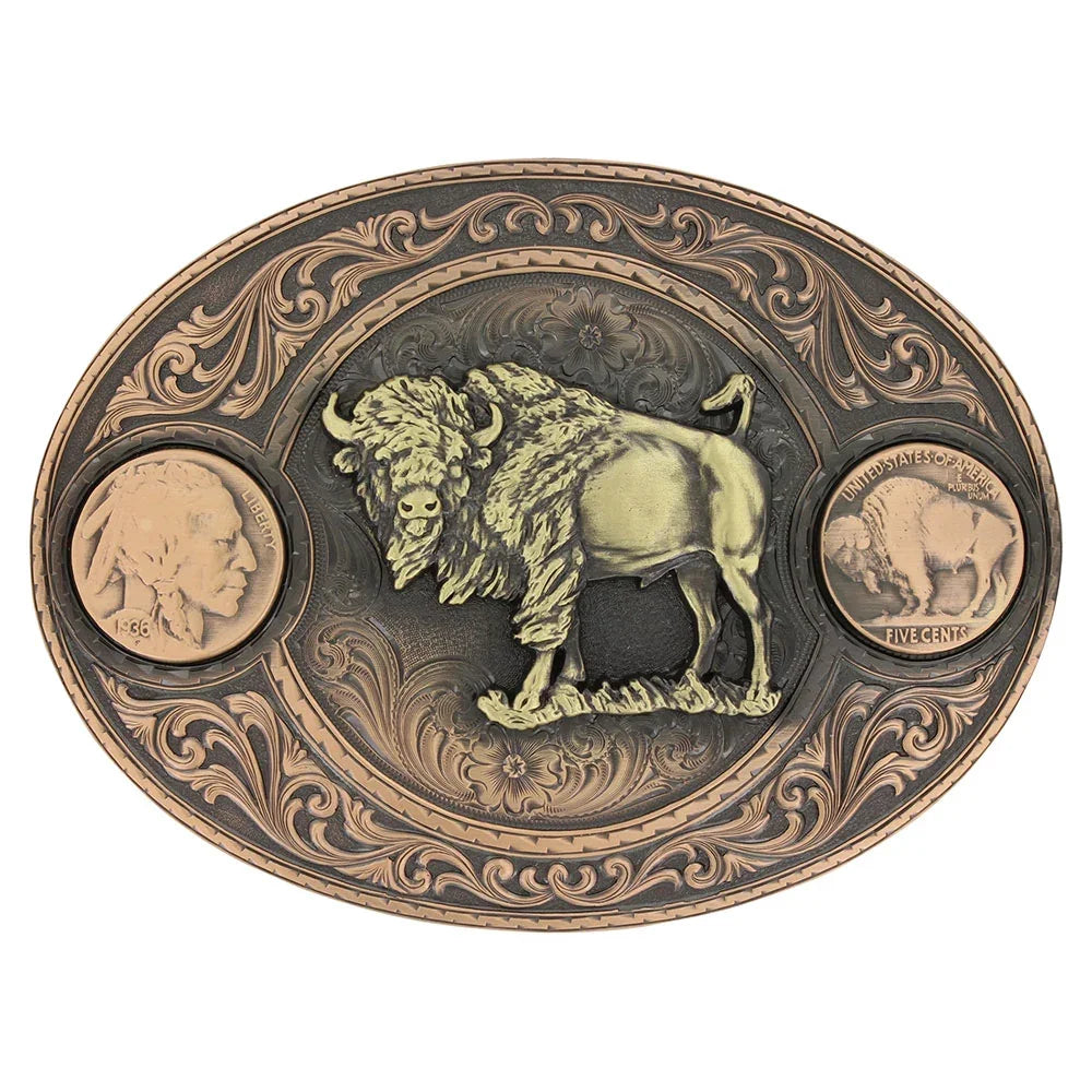 Men's Montana Silversmiths Miner's Buffalo Indian Head Nickel Belt Buckle with Buffalo 4050BLB-941L