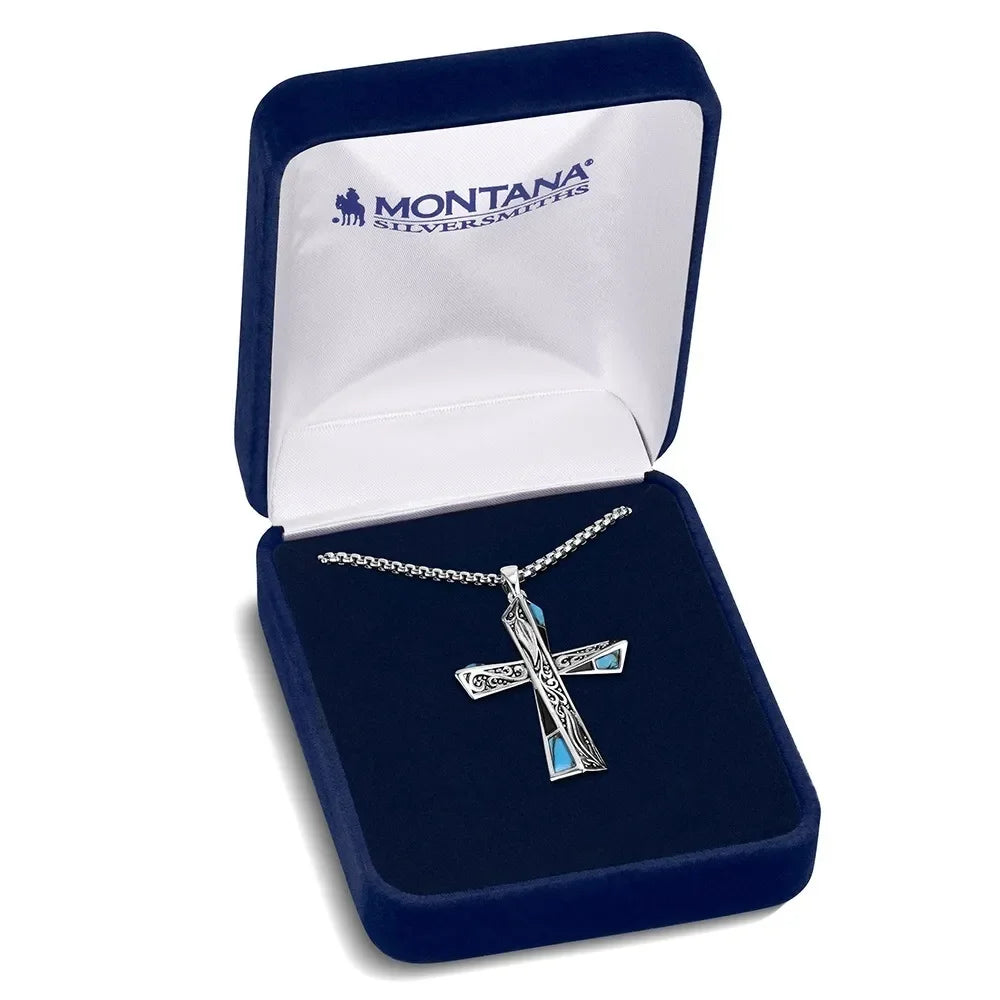 Men's Montana Silversmiths Still Waters Turquoise Cross Necklace NC6517