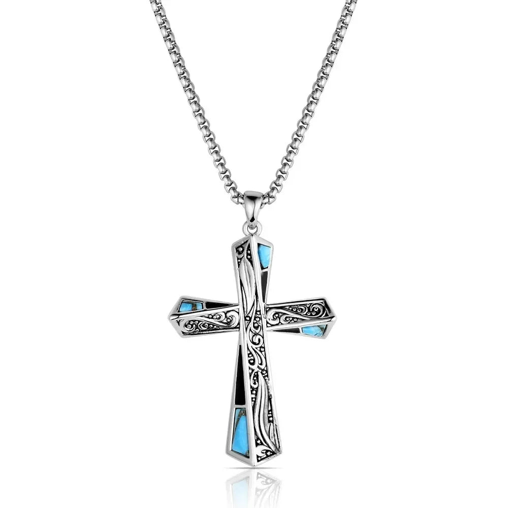 Men's Montana Silversmiths Still Waters Turquoise Cross Necklace NC6517