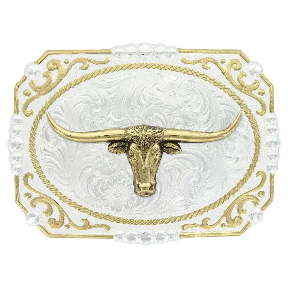 Men's Montana Silversmiths Two-Tone Cowboy Cameo Buckle With Longhorn 25815-767
