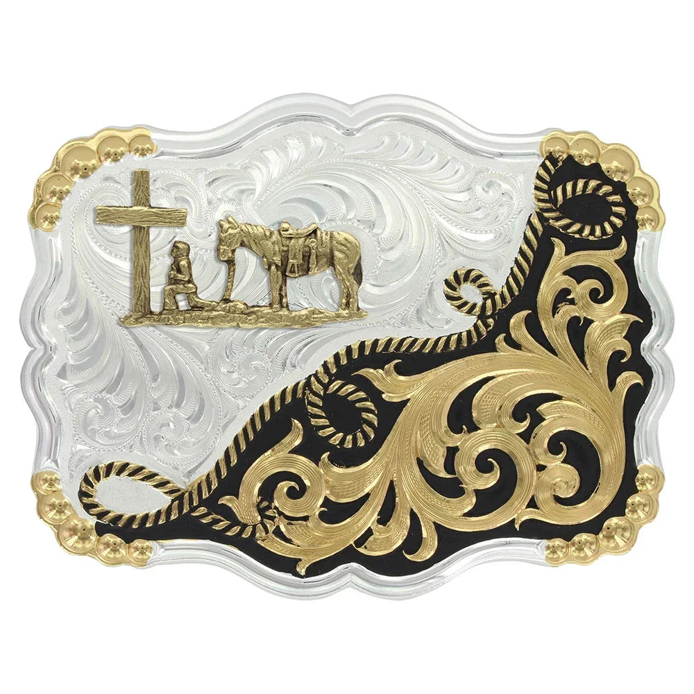 Men's Montana Silversmiths Two Tone Half-n-Half Rope Buckle With Christian Cowboy 35410YG-731M