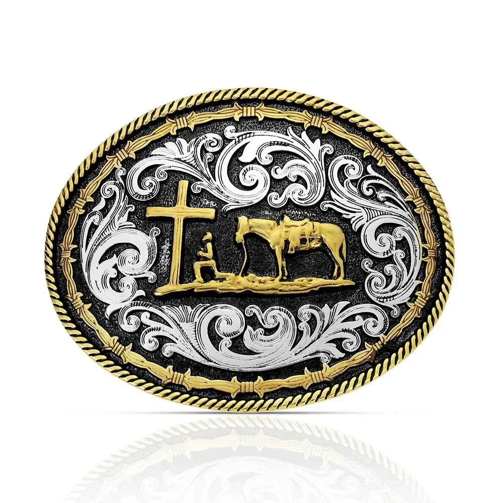 Men's Montana Silversmiths Two Tone Rope and BArbed Wire Classic Impressions Christian Cowboy Attitude Buckle A543