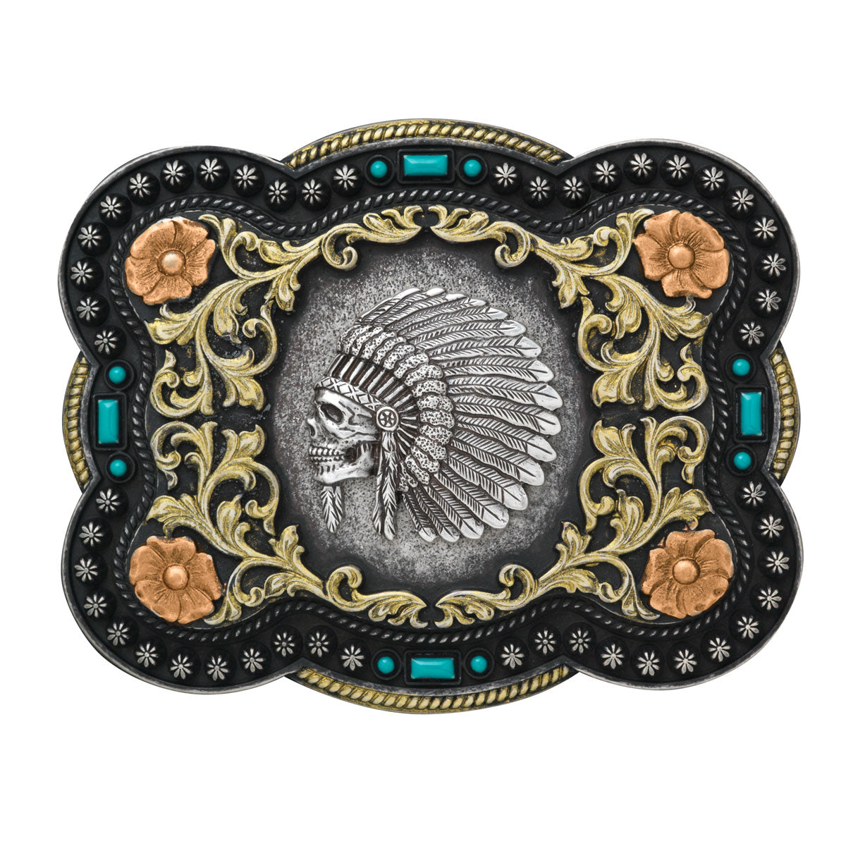 Men's Nocona Antique Silver Rectangle Multicolor Buckle 37038