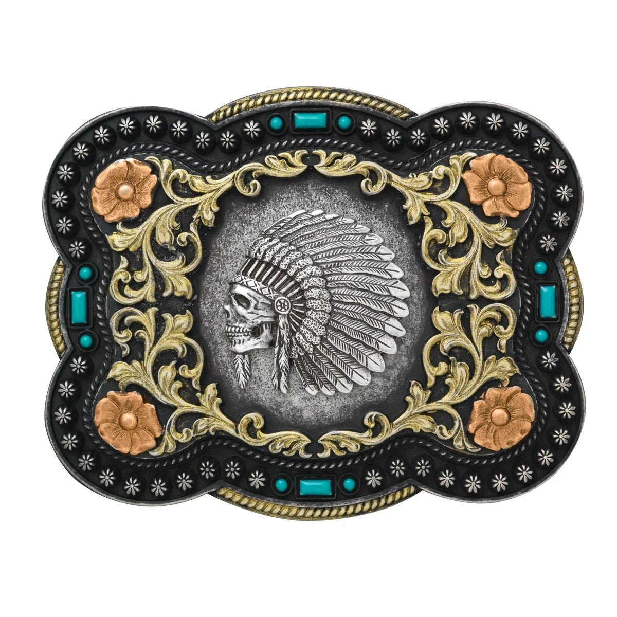 Men's Nocona Antique Silver Rectangle Multicolor Buckle 37038