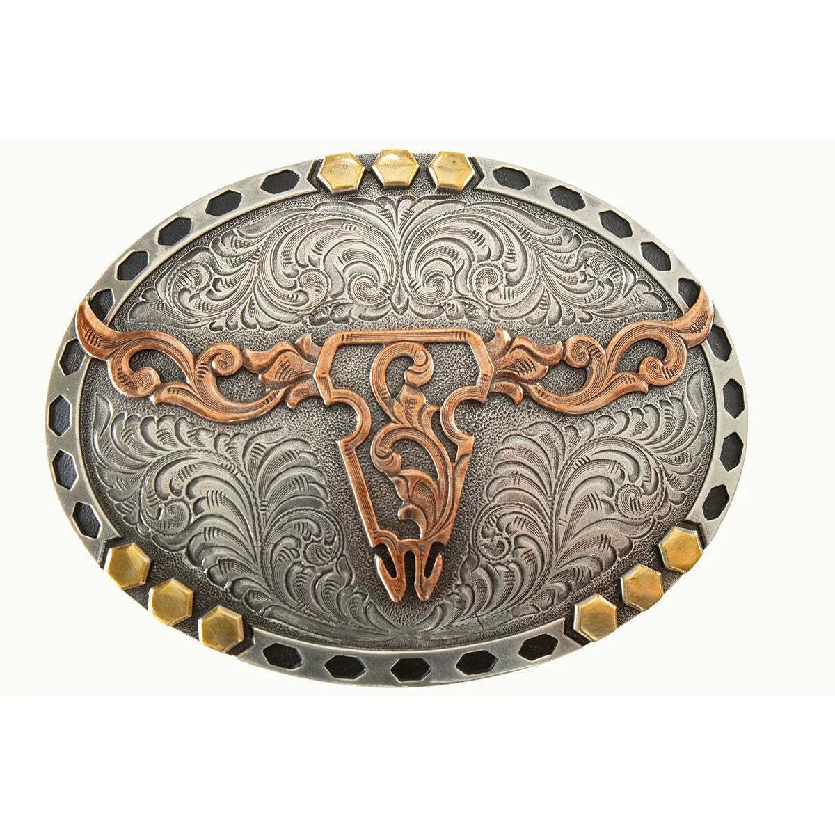 Men's Nocona Oval Antique Gold and Silver Engraved Belt Buckle 37949