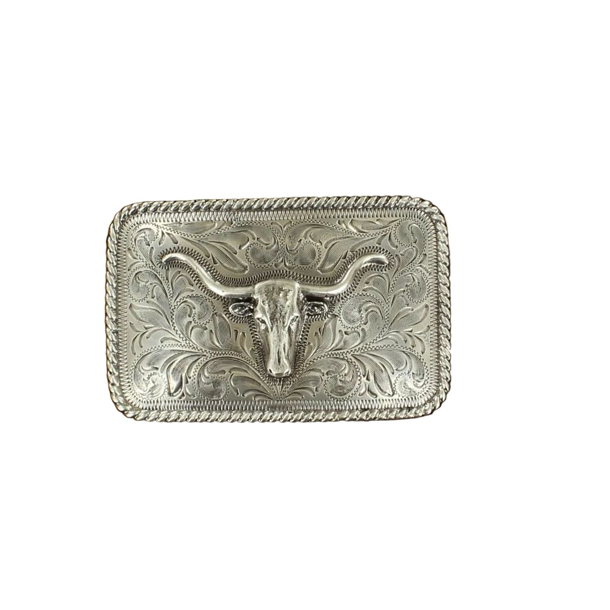 Men's Nocona Silver Rectangle Longhorn Motif Buckle 37524