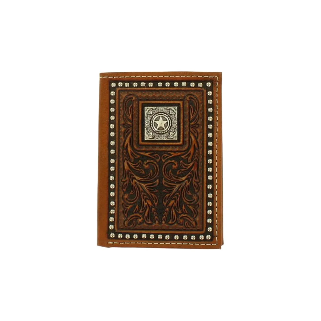Men's Nocona Trifold Wallet with Leather Tolling and Concho N5410502 - Crazy House Western Wear