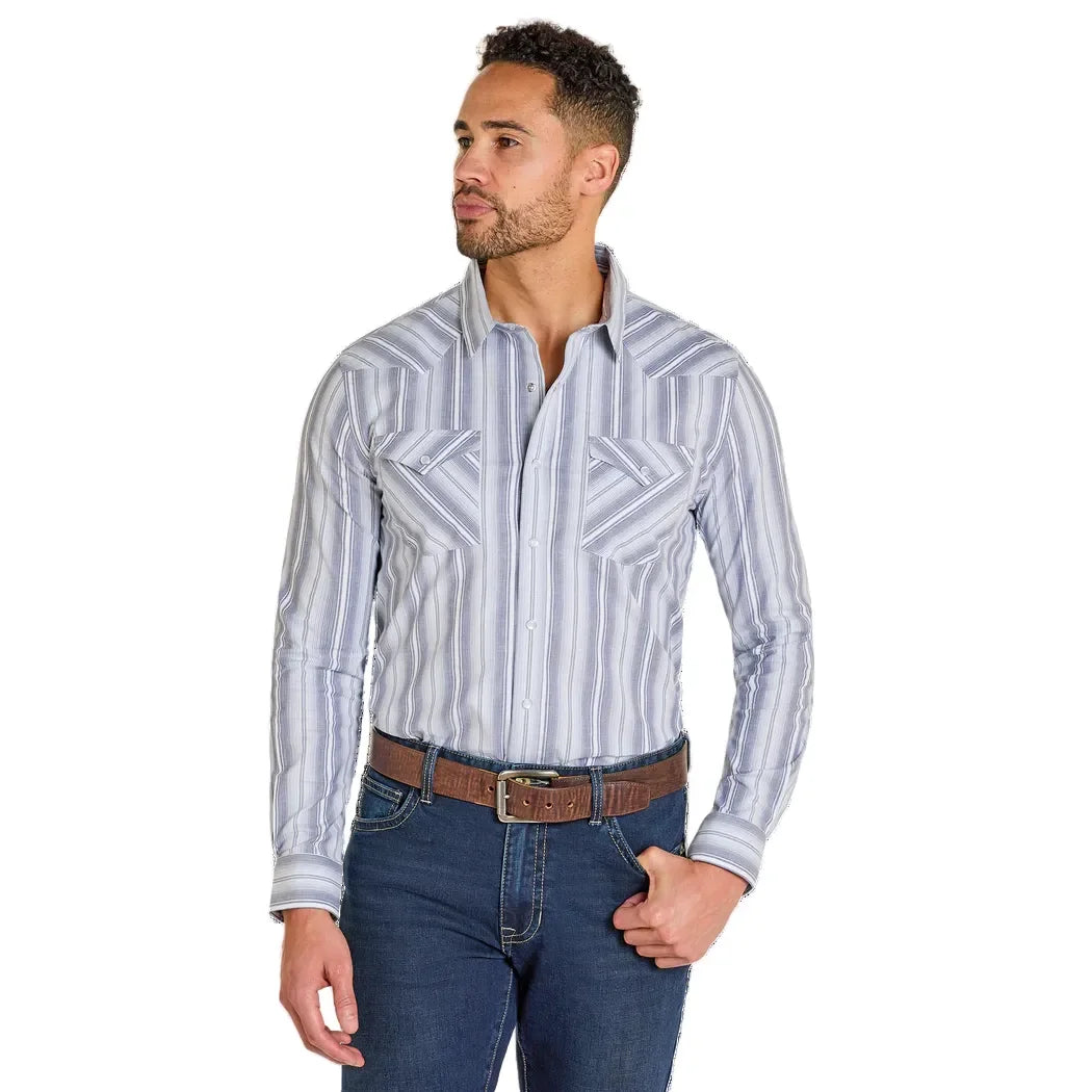 Men's Panhandle Modern Vintage Blue Stripes Long Sleeve Snap Shirt PMN2S07515