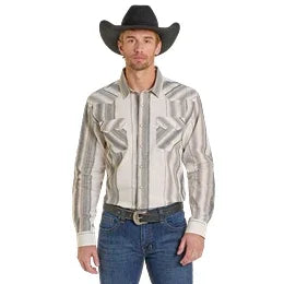 Men's Panhandle Modern Vintage Natural Stripe Long Sleeve Snap Shirt PMN2S06920