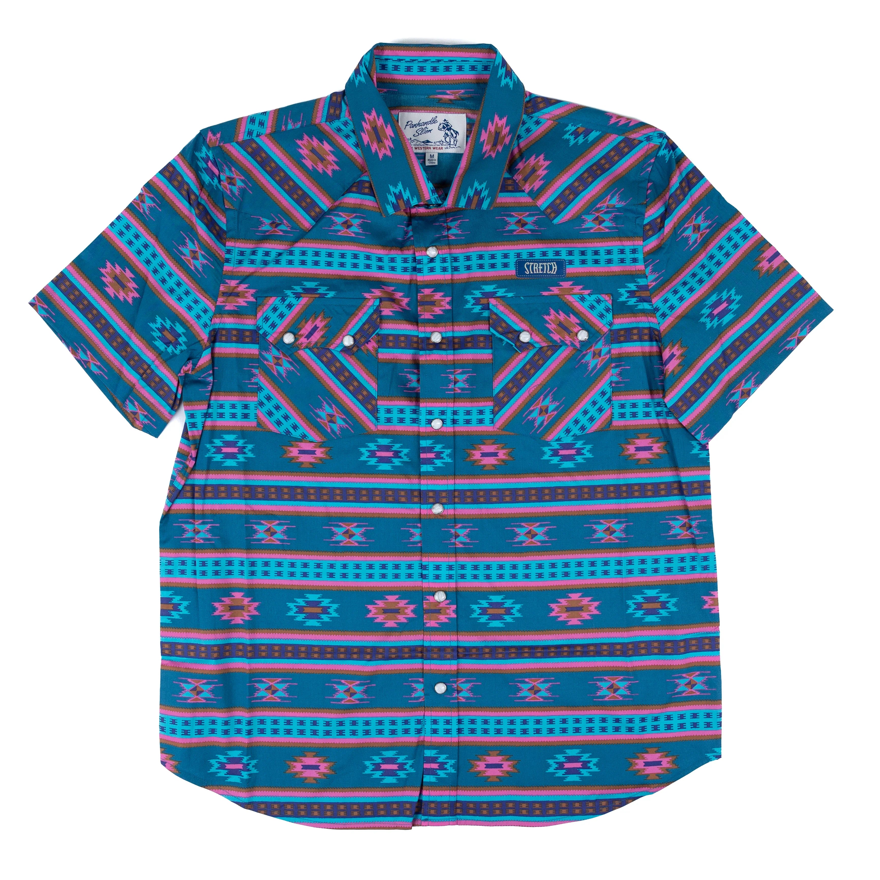 Men's Panhandle Short Sleeve Aztec Printed Snap Shirt PMN3S08153