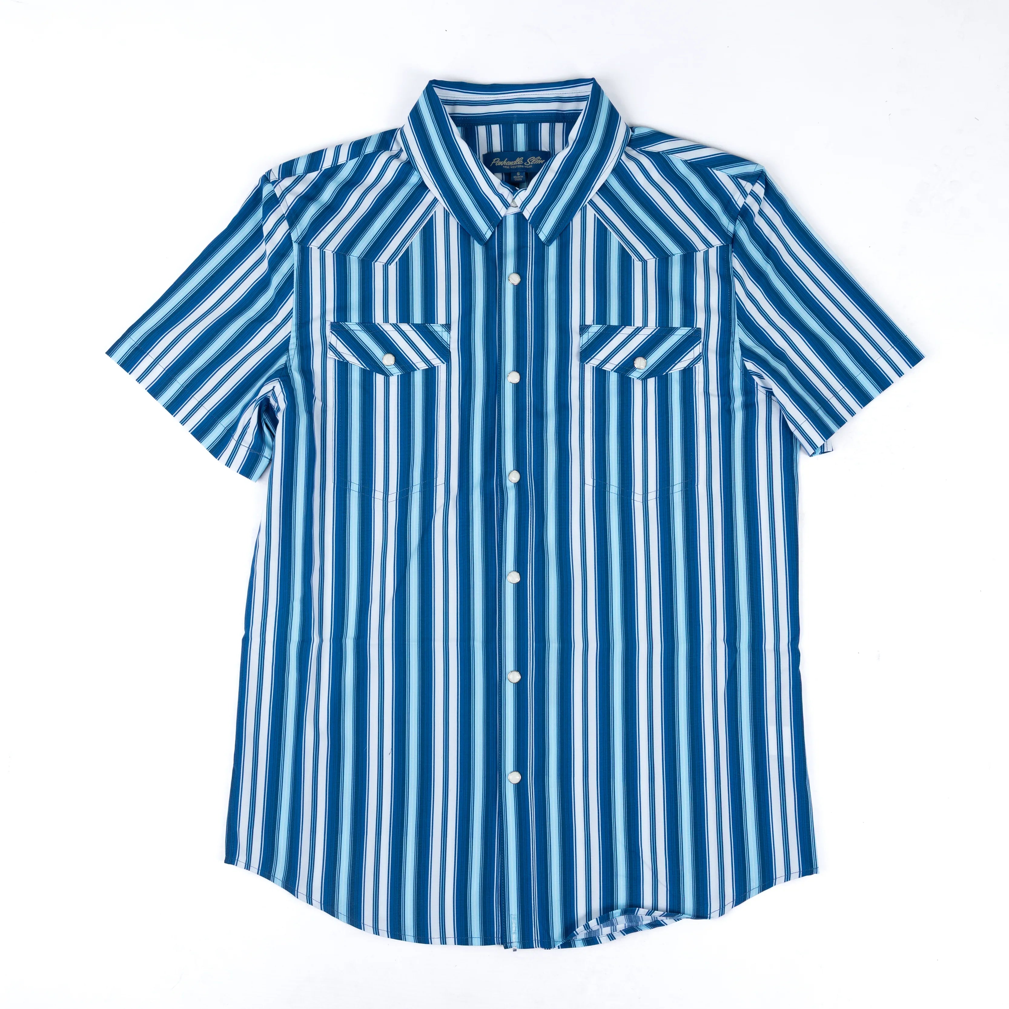 Men's Panhandle Short Sleeve Blue Striped Snap Shirt TMN3S08987
