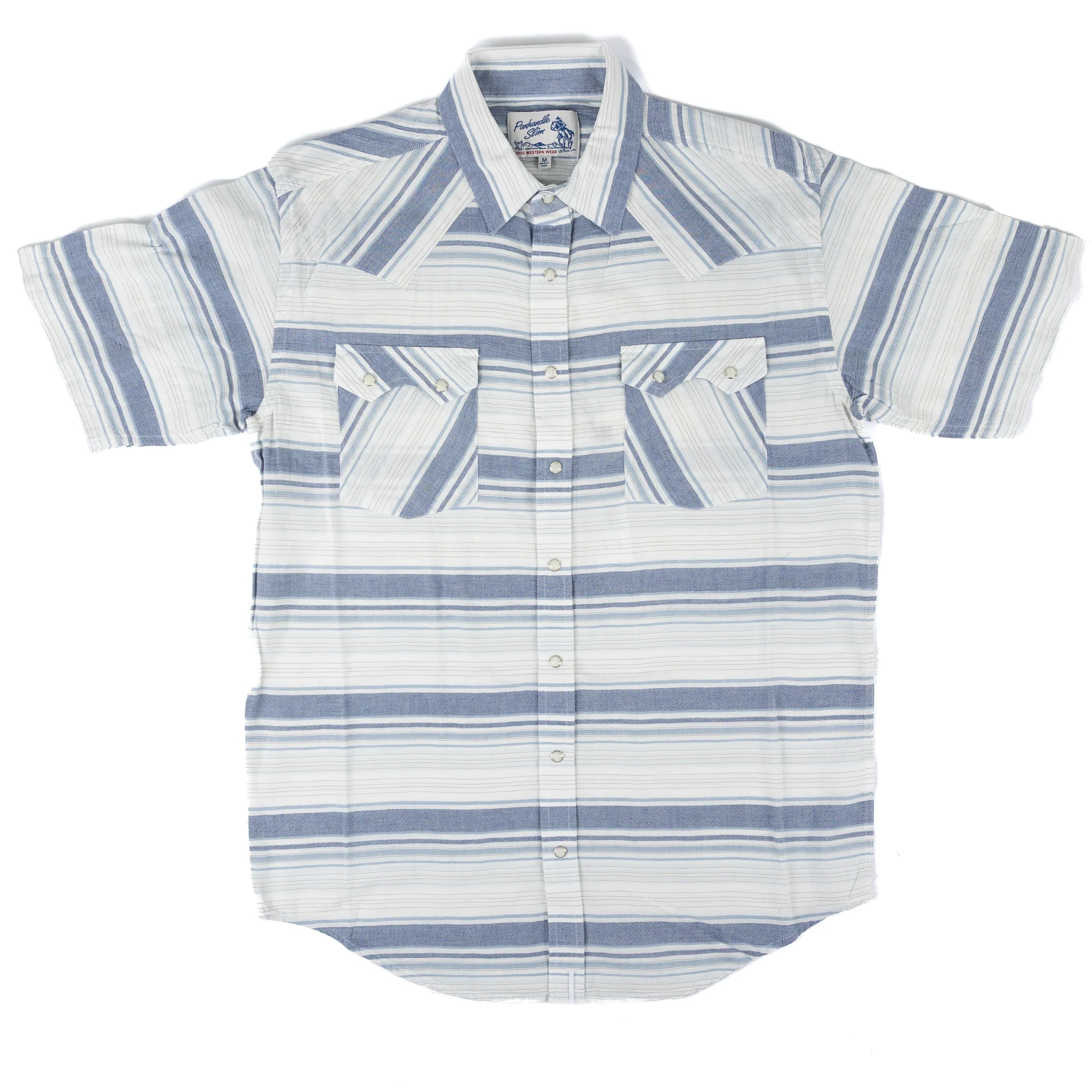 Men's Panhandle Short Sleeve Indigo Striped Snap Shirt PMN3S08151
