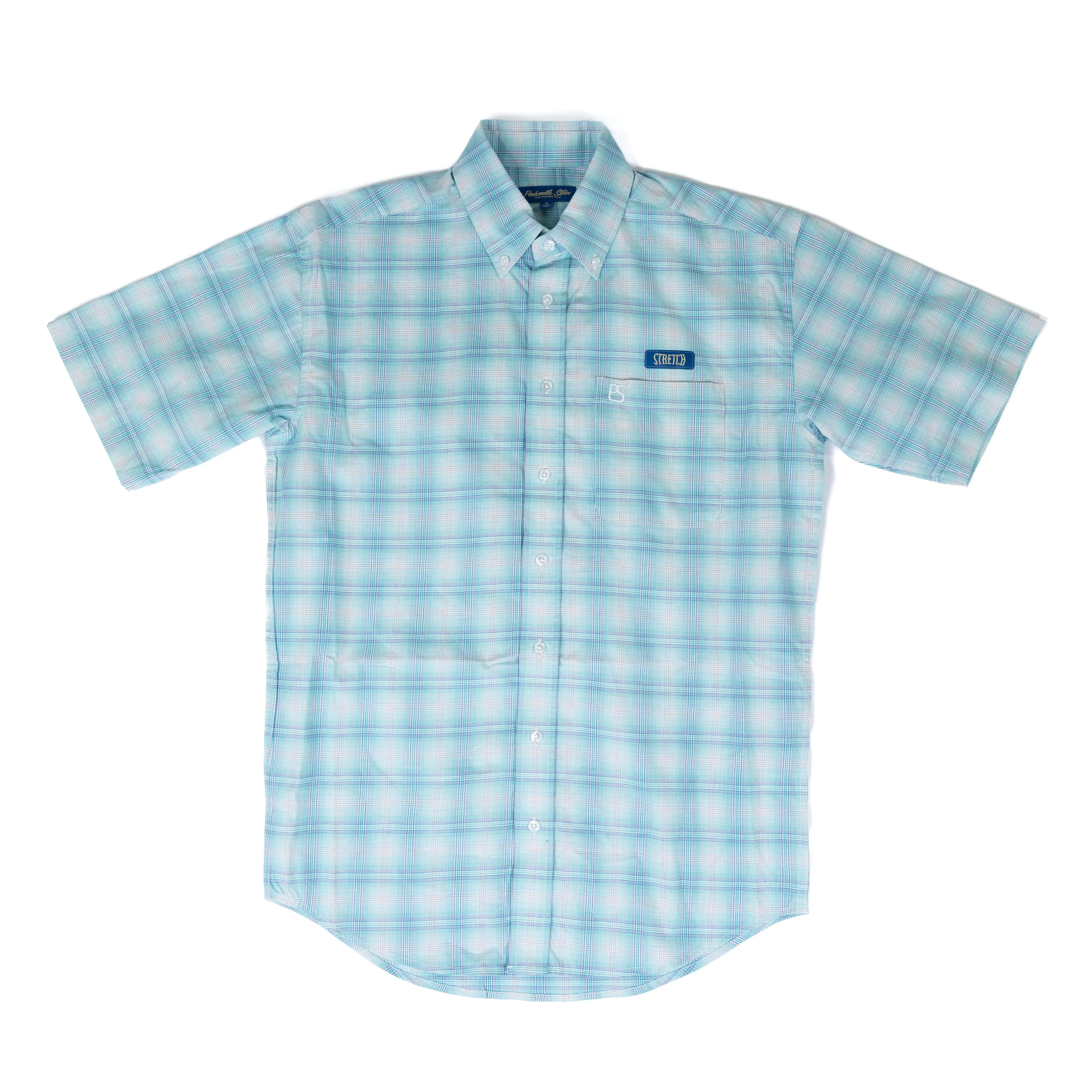 Men's Panhandle Slim Light Blue Plaid Short Sleeve Button Up SMB3S08273