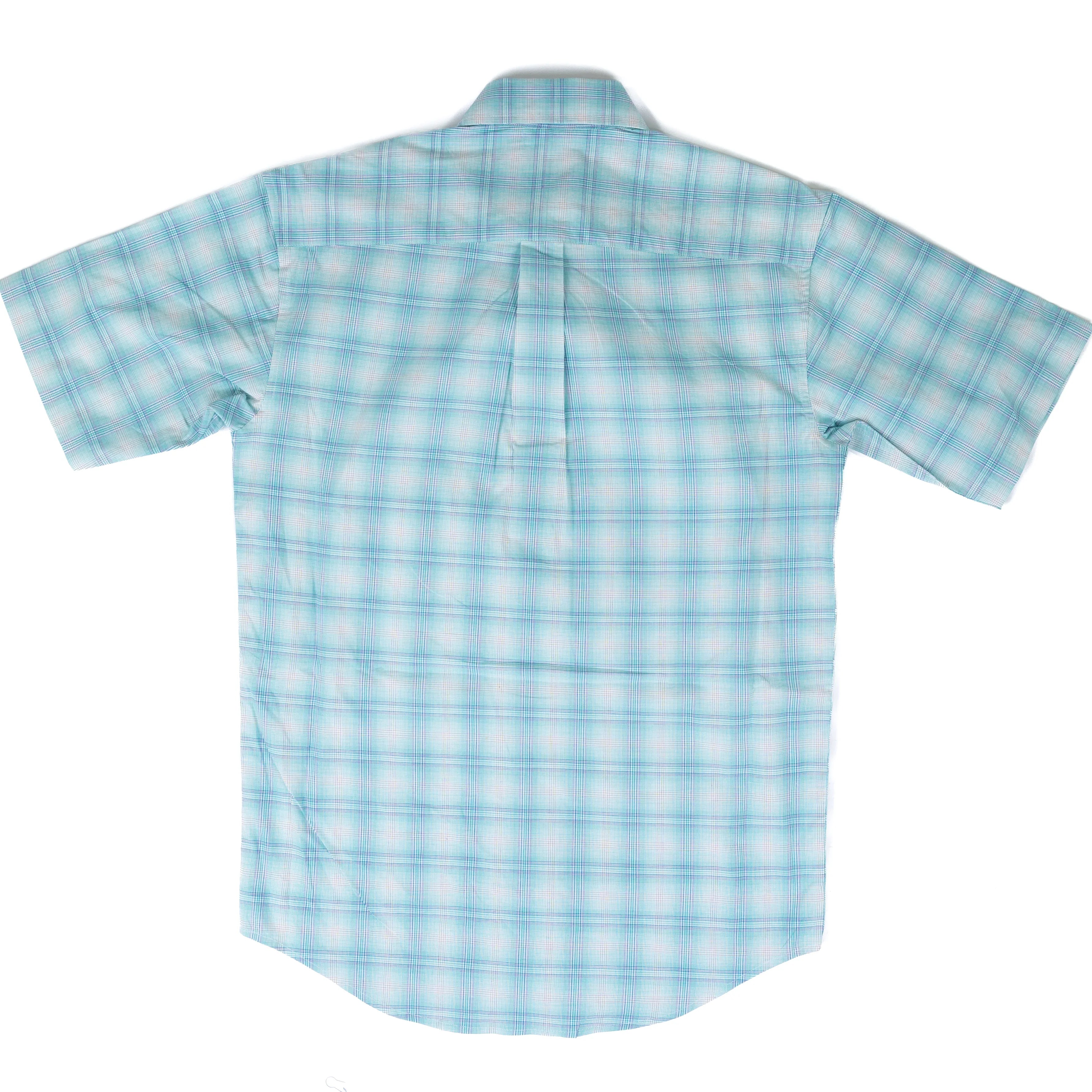 Men's Panhandle Slim Light Blue Plaid Short Sleeve Button Up SMB3S08273