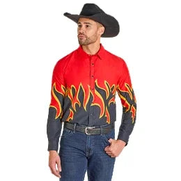 Men's Panhandle Slim Vintage Flame Print Long Sleeve Snap Western Shirt PMN2S07512