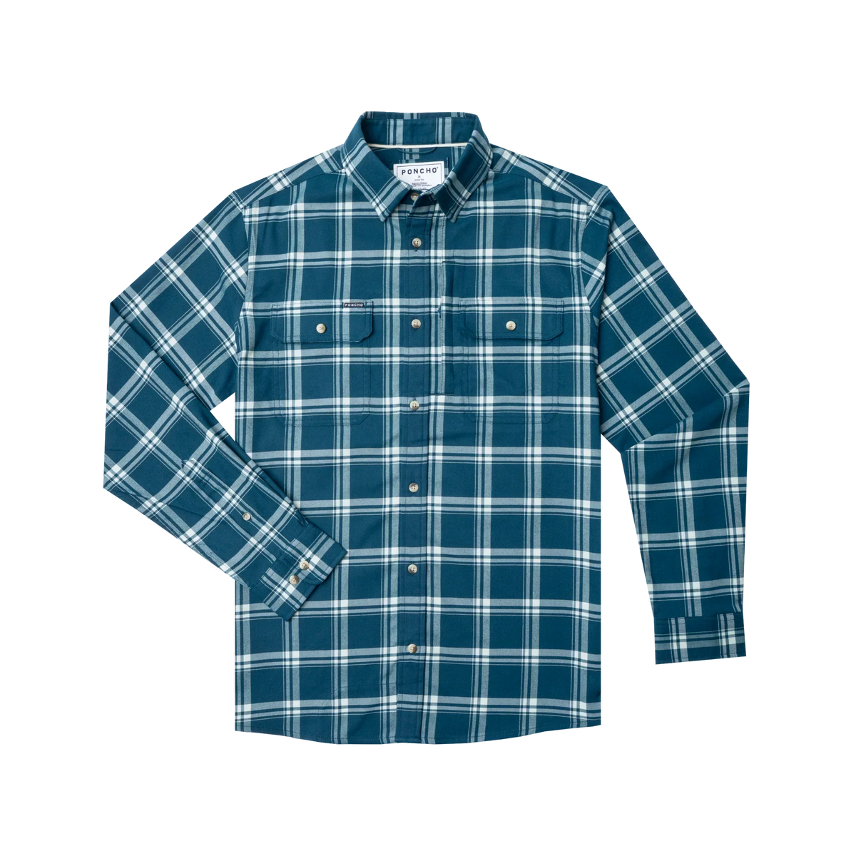 Men's Poncho Blue and White Plaid The Deschutes Button Up Shirt