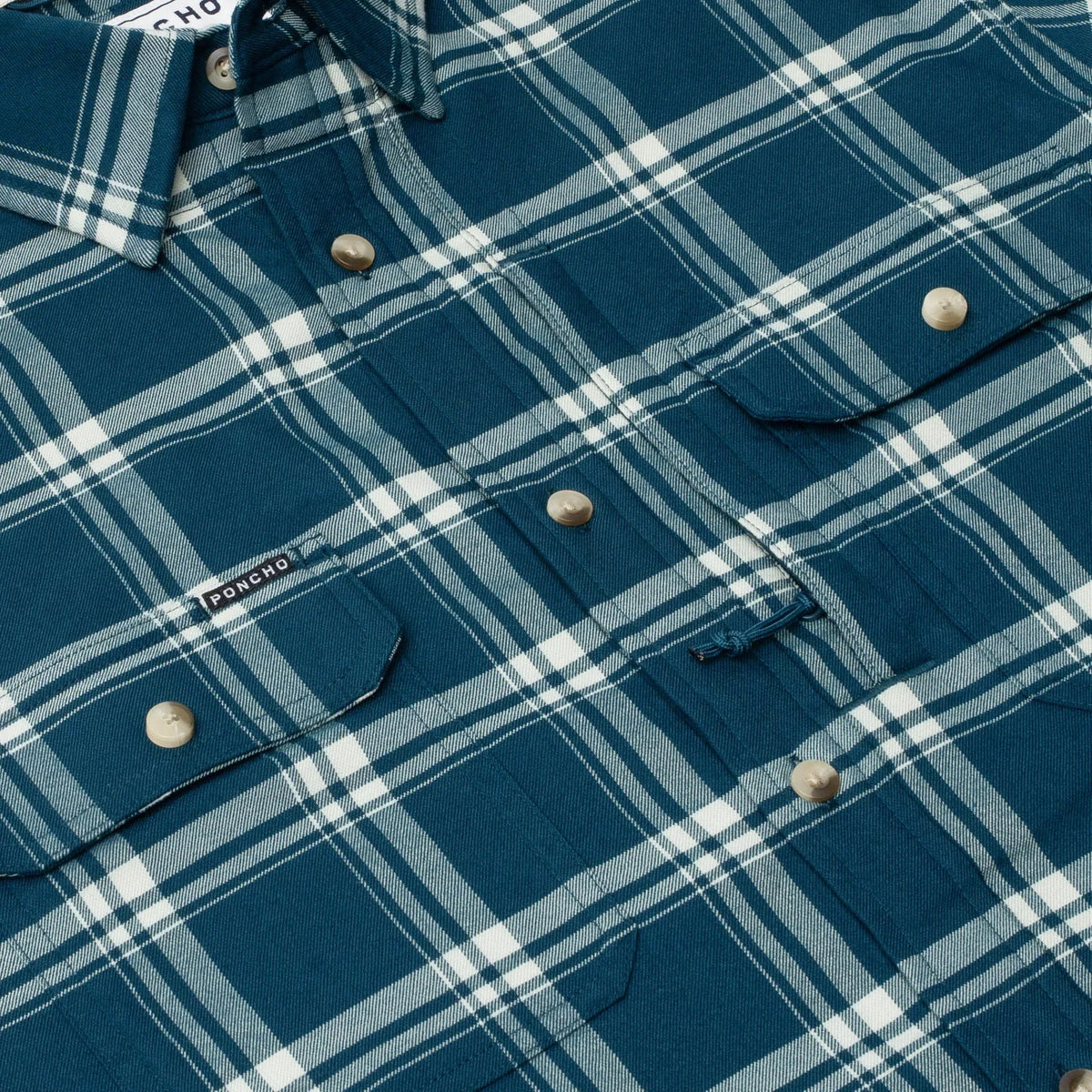Men's Poncho Blue and White Plaid The Deschutes Button Up Shirt