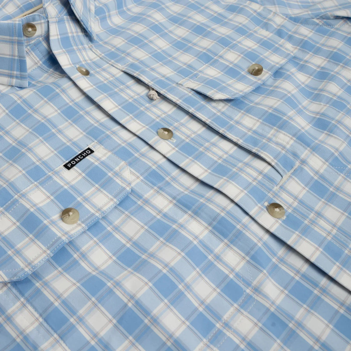 Men's Poncho Blue and White Plaid The Snake River Long Sleeve Button Up Shirt
