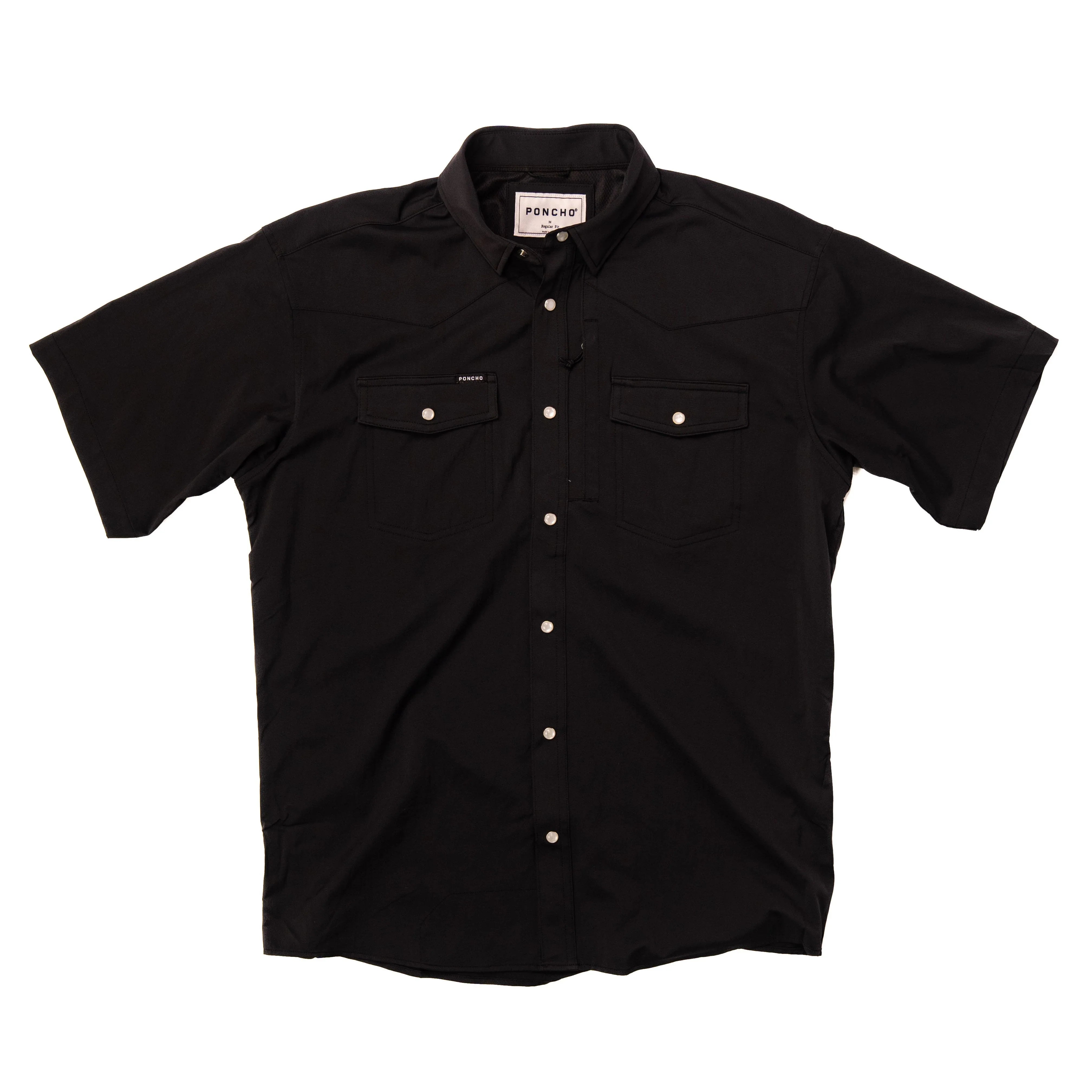Men's Poncho Regular Fit Black Pearl Snap Shirt Bandera-Blk - Crazy House Western Wear