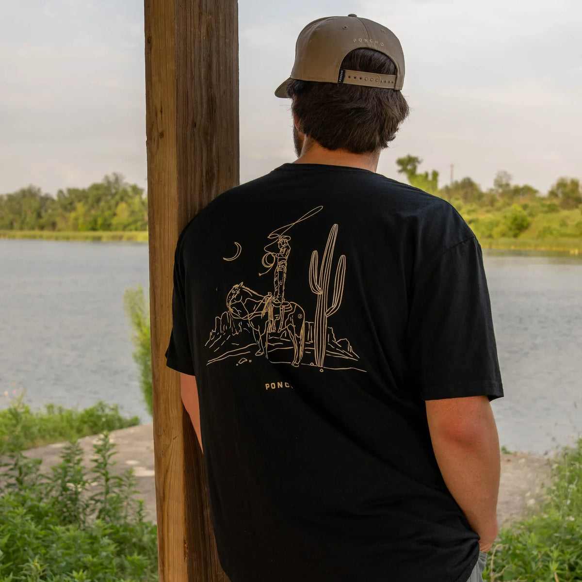 Men's Poncho Short Sleeve Black "The Cowboy Moon" T-shirt