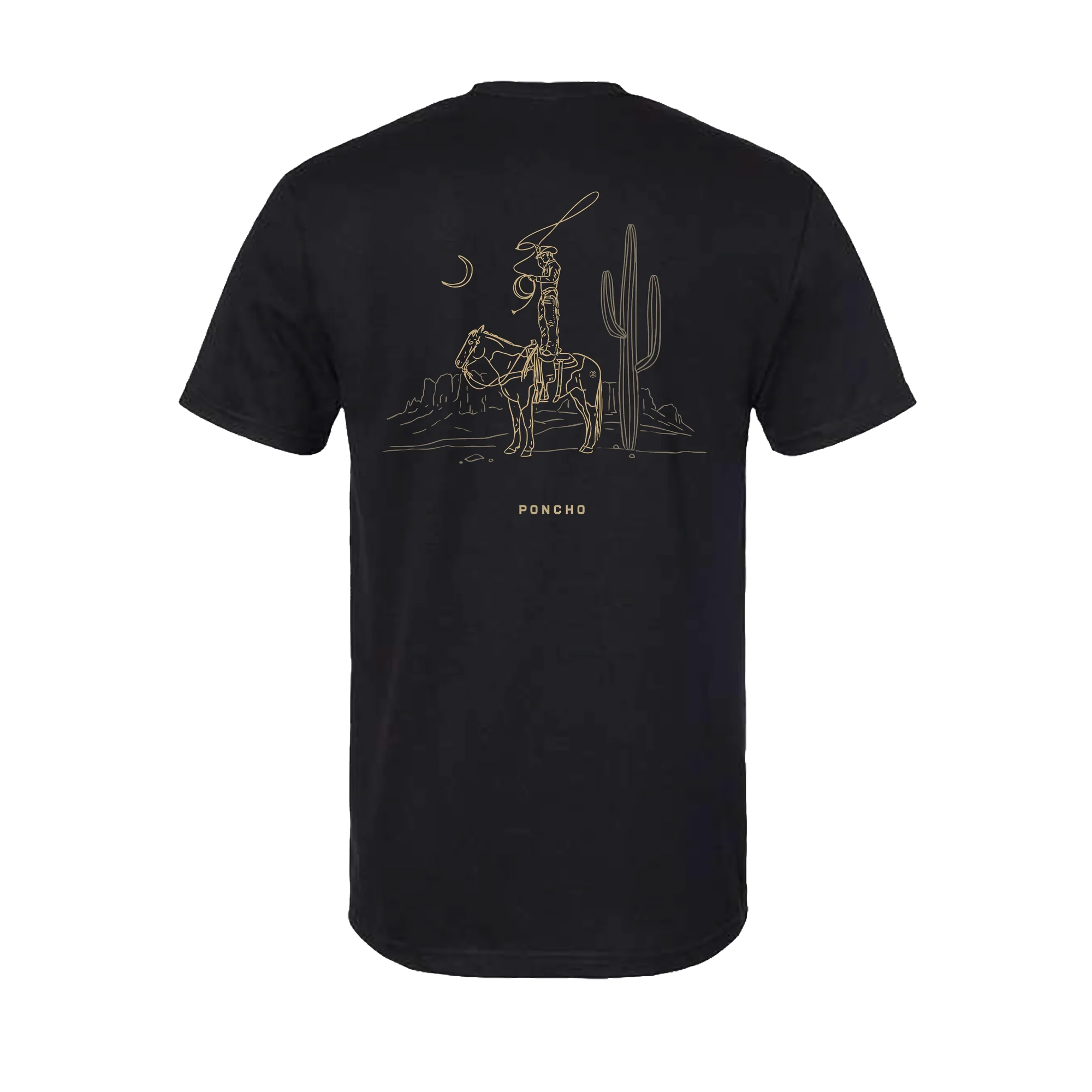 Men's Poncho Short Sleeve Black "The Cowboy Moon" T-shirt