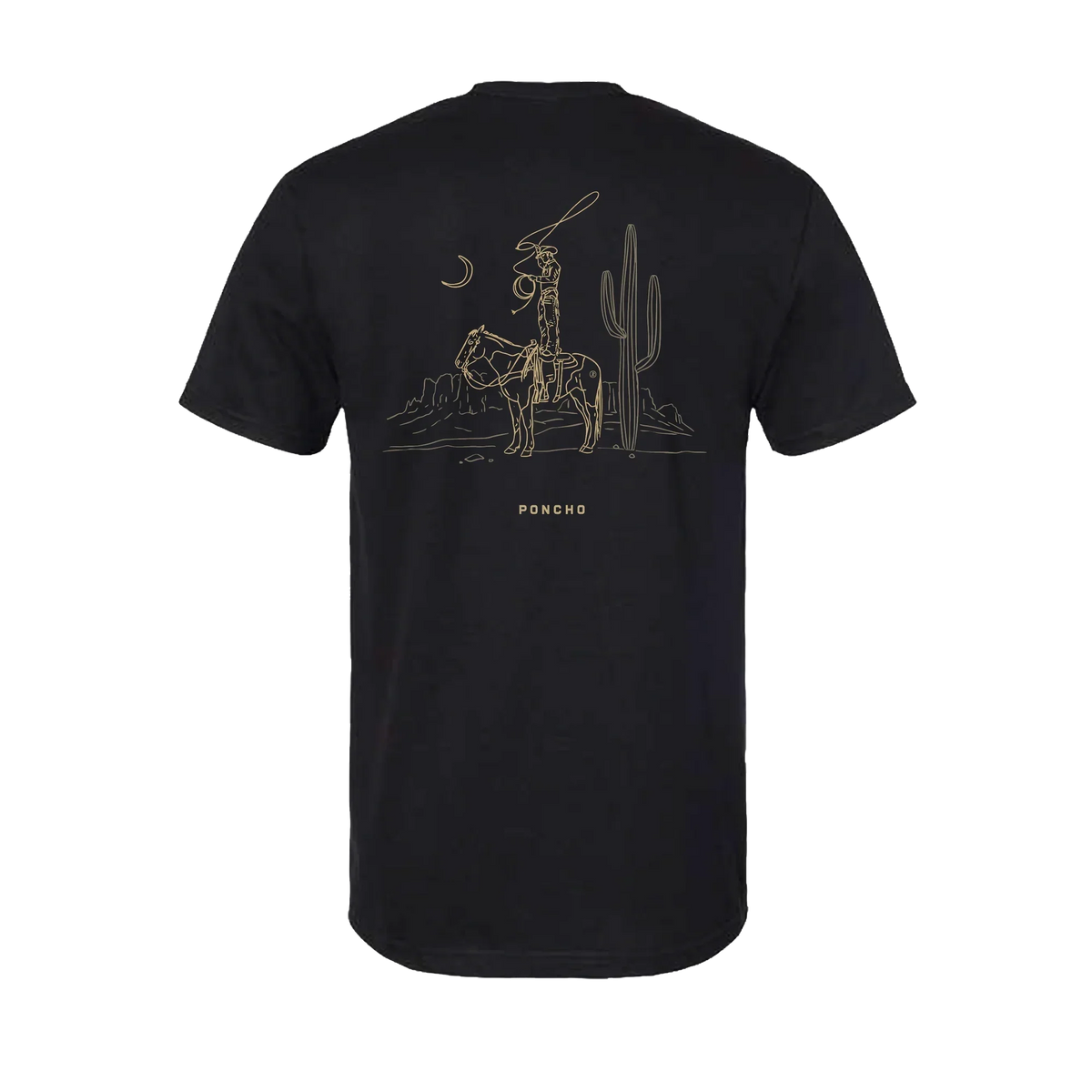 Men's Poncho Short Sleeve Black "The Cowboy Moon" T-shirt