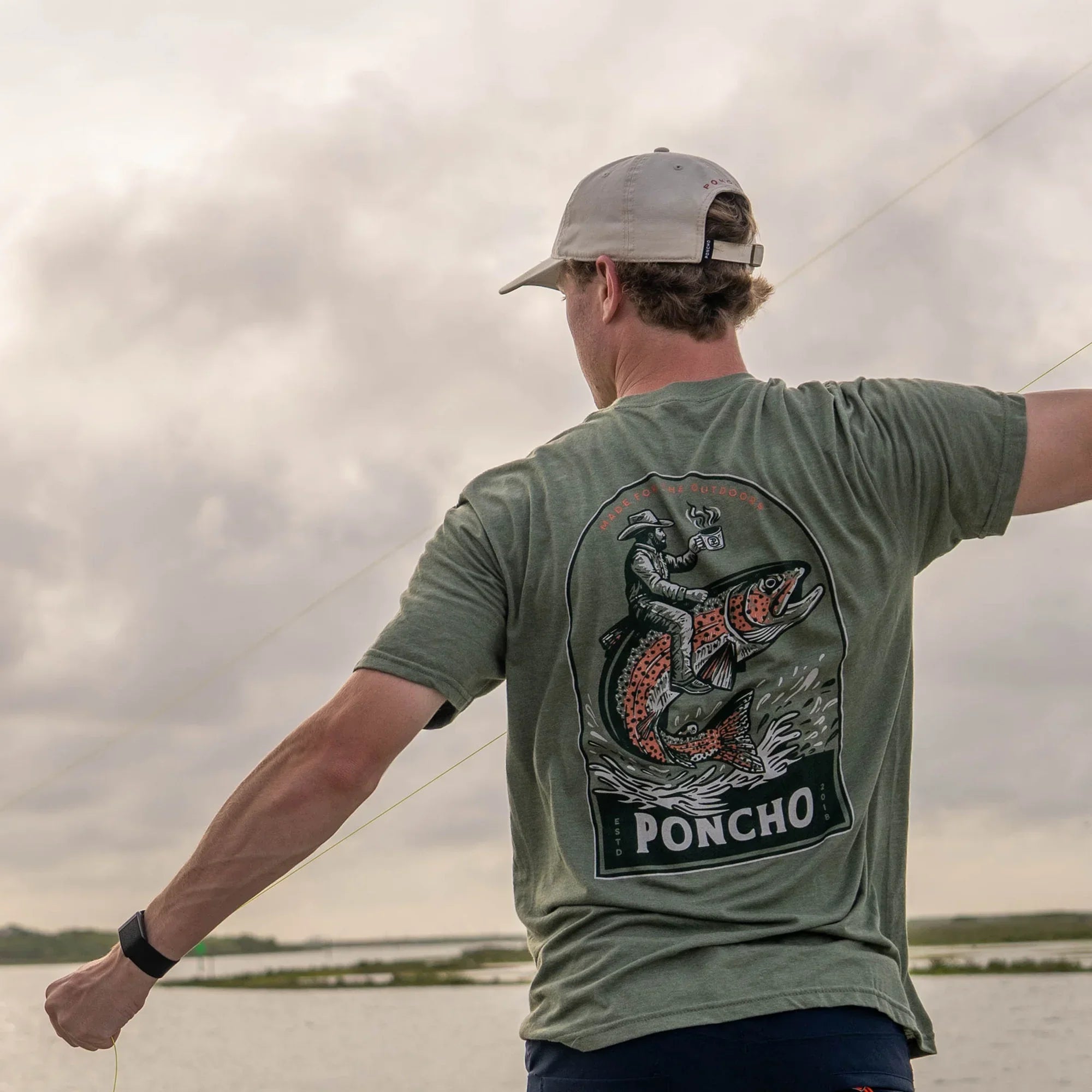 Men's Poncho Short Sleeve Green "The Trought Rider" T-shirt