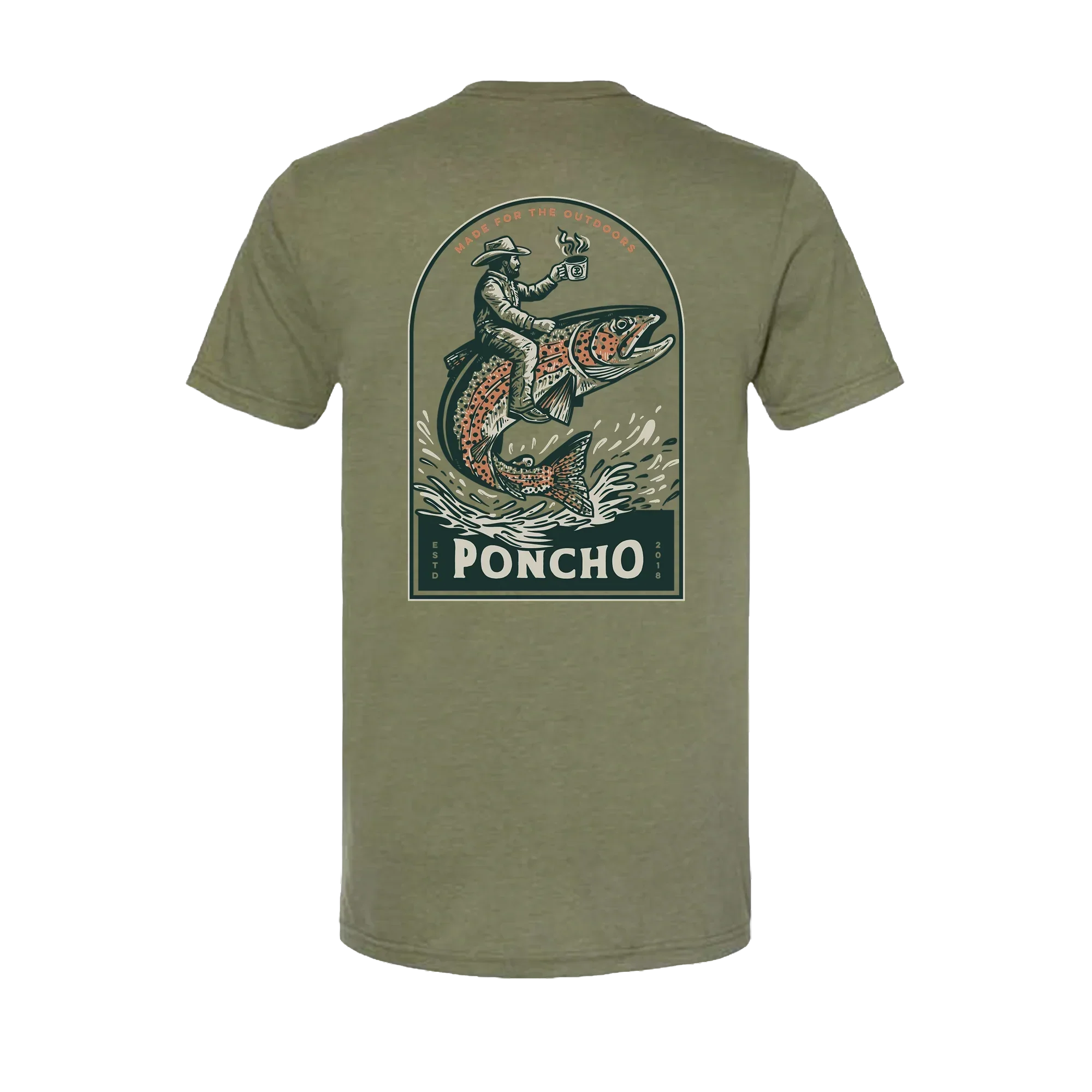 Men's Poncho Short Sleeve Green "The Trought Rider" T-shirt