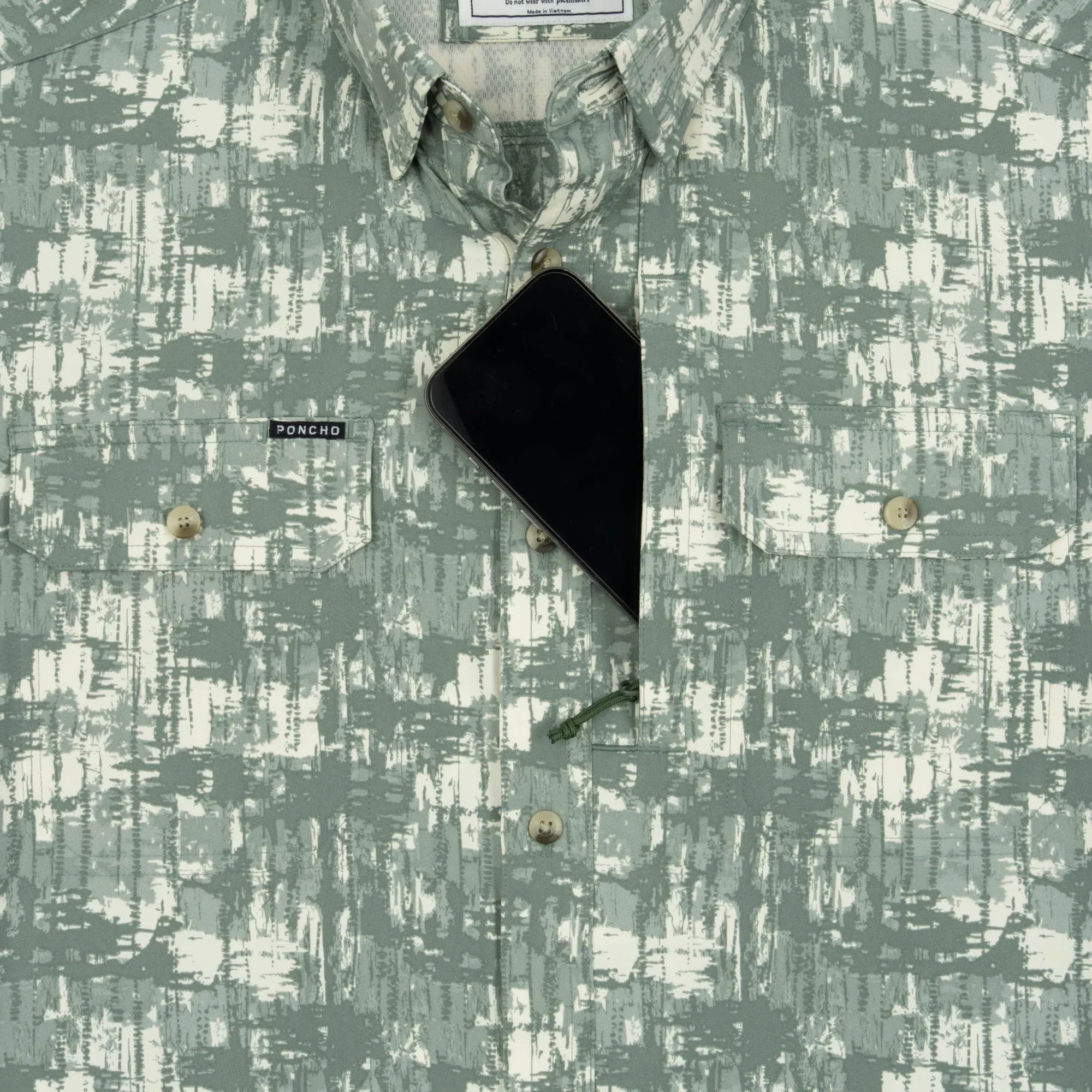 Men's Poncho Short Sleeve "The Chicken On A Hook" Button Up Shirt