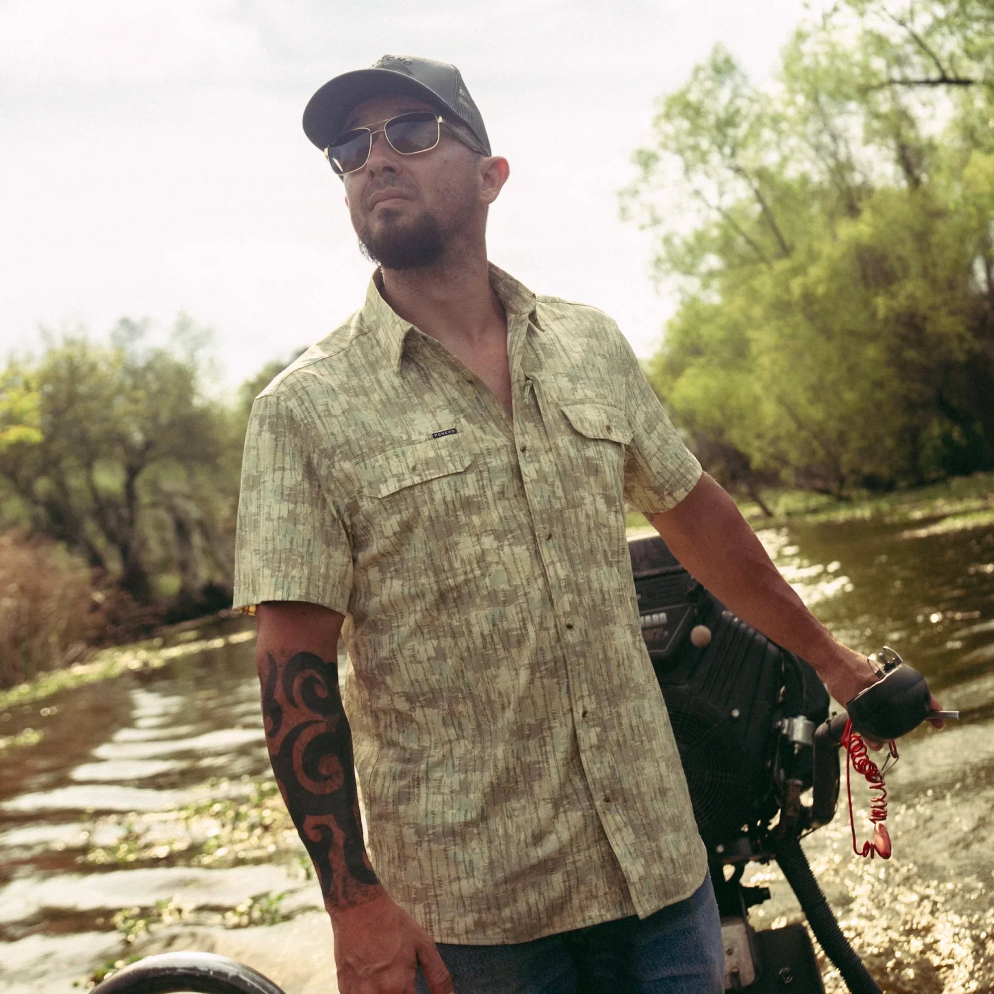 Men's Poncho Short Sleeve "The Swamp Donkey" Button Up Shirt