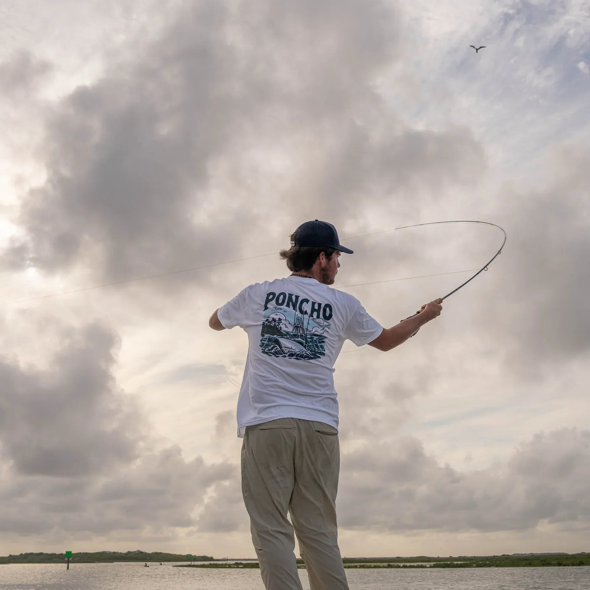Men's Poncho Short Sleeve White "The Sport Fisher" T-shirt