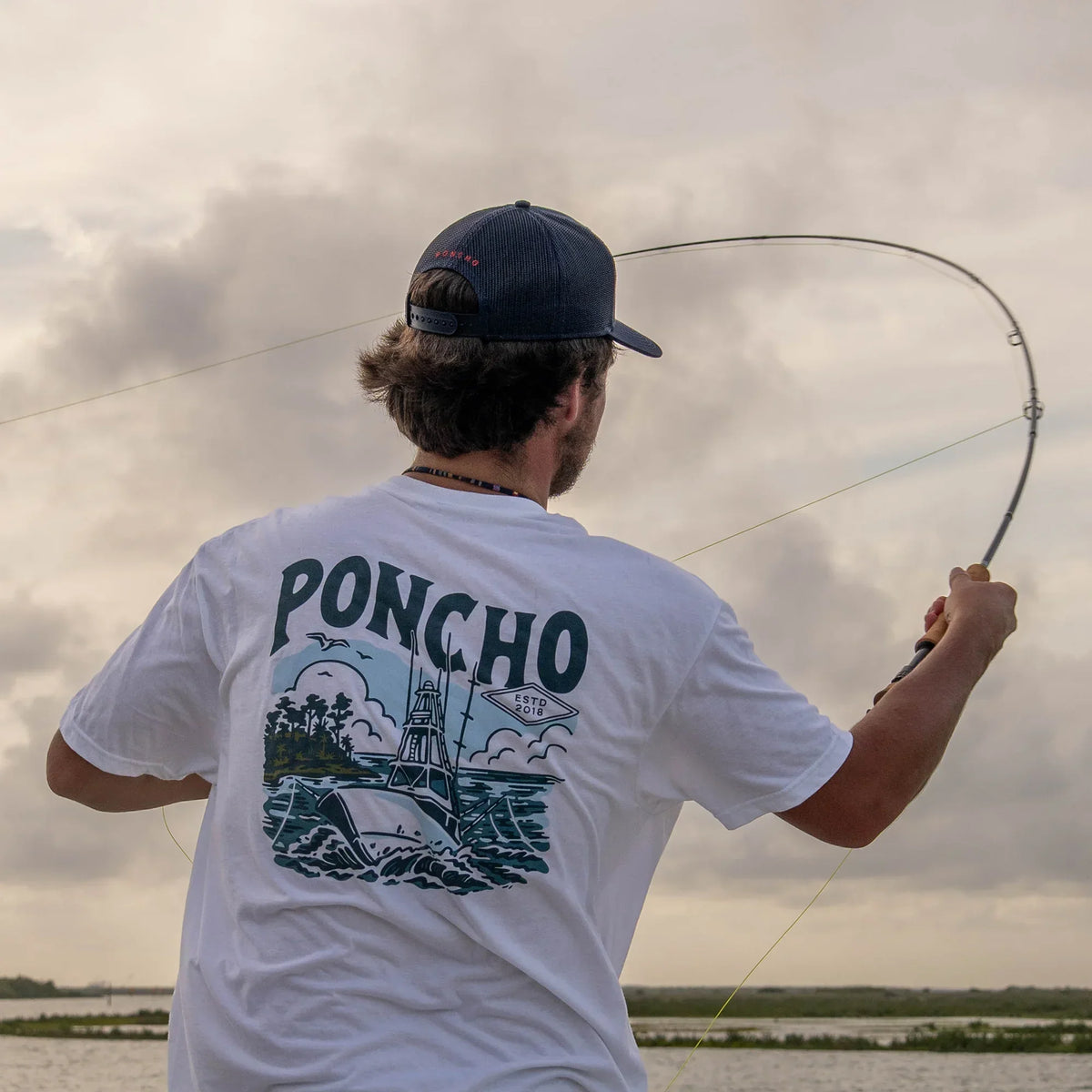Men's Poncho Short Sleeve White "The Sport Fisher" T-shirt