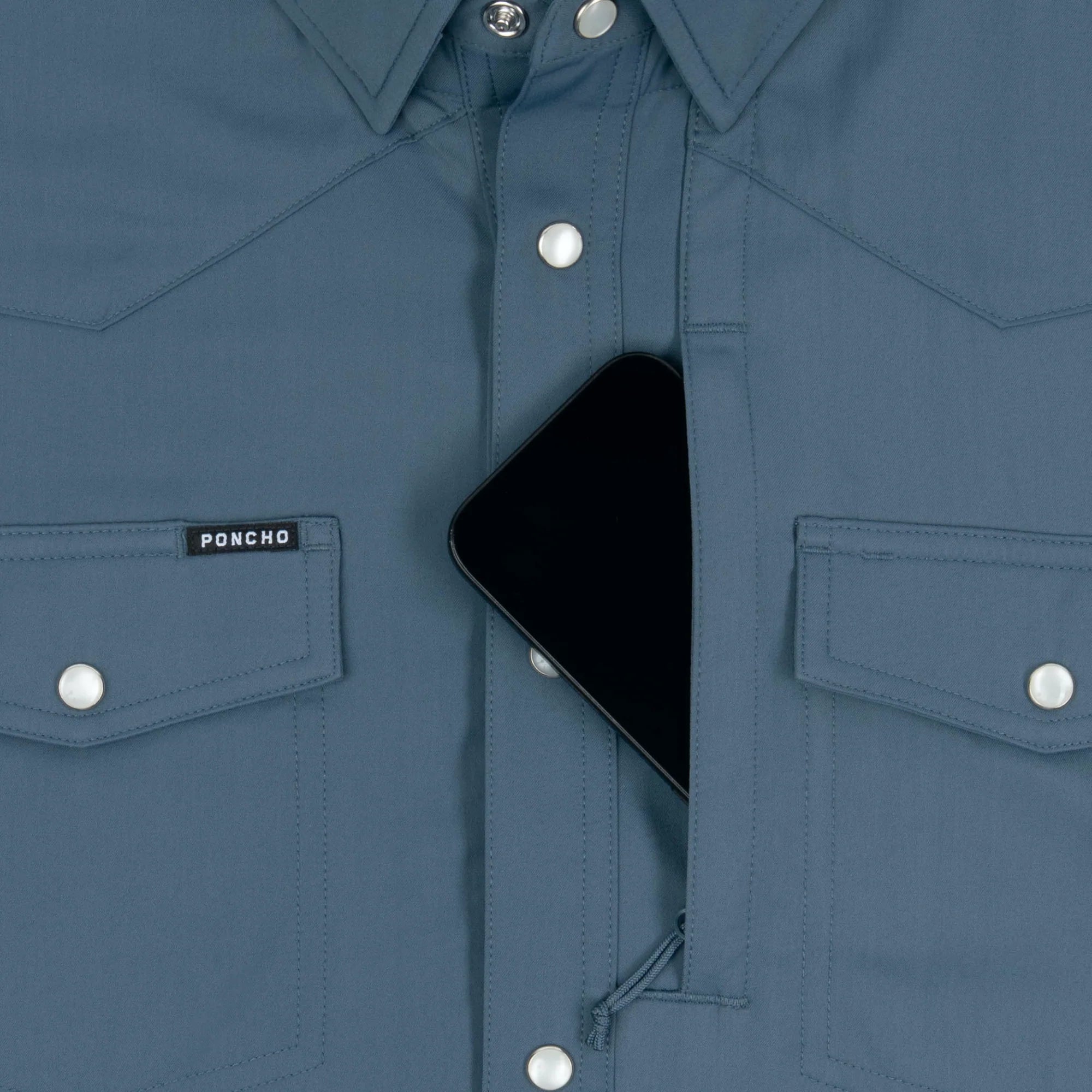 Men's Poncho Slate Blue The Dogtooth Shorto Sleeve Snap Shirt