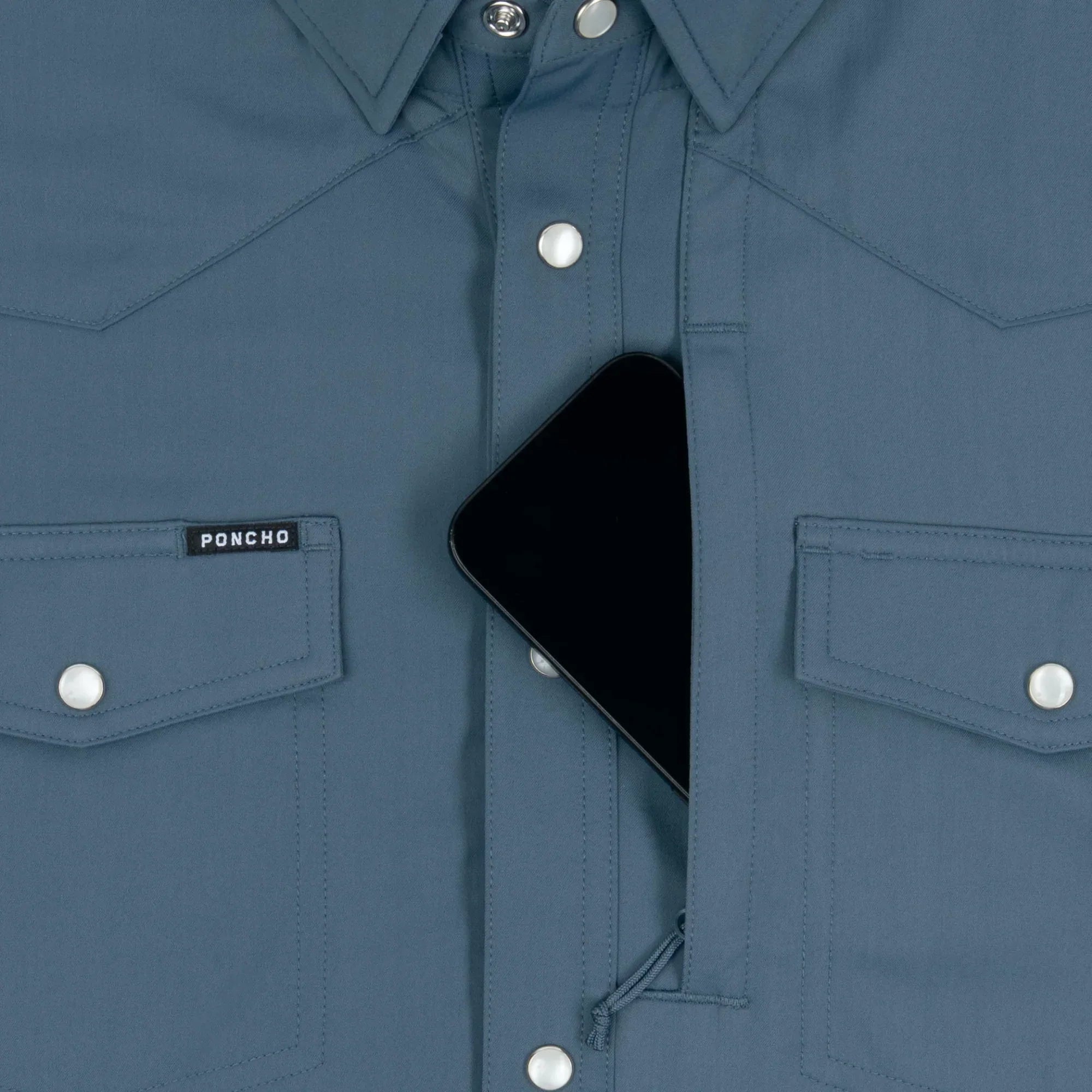 Men's Poncho Slate Blue The Dogtooth Shorto Sleeve Snap Shirt