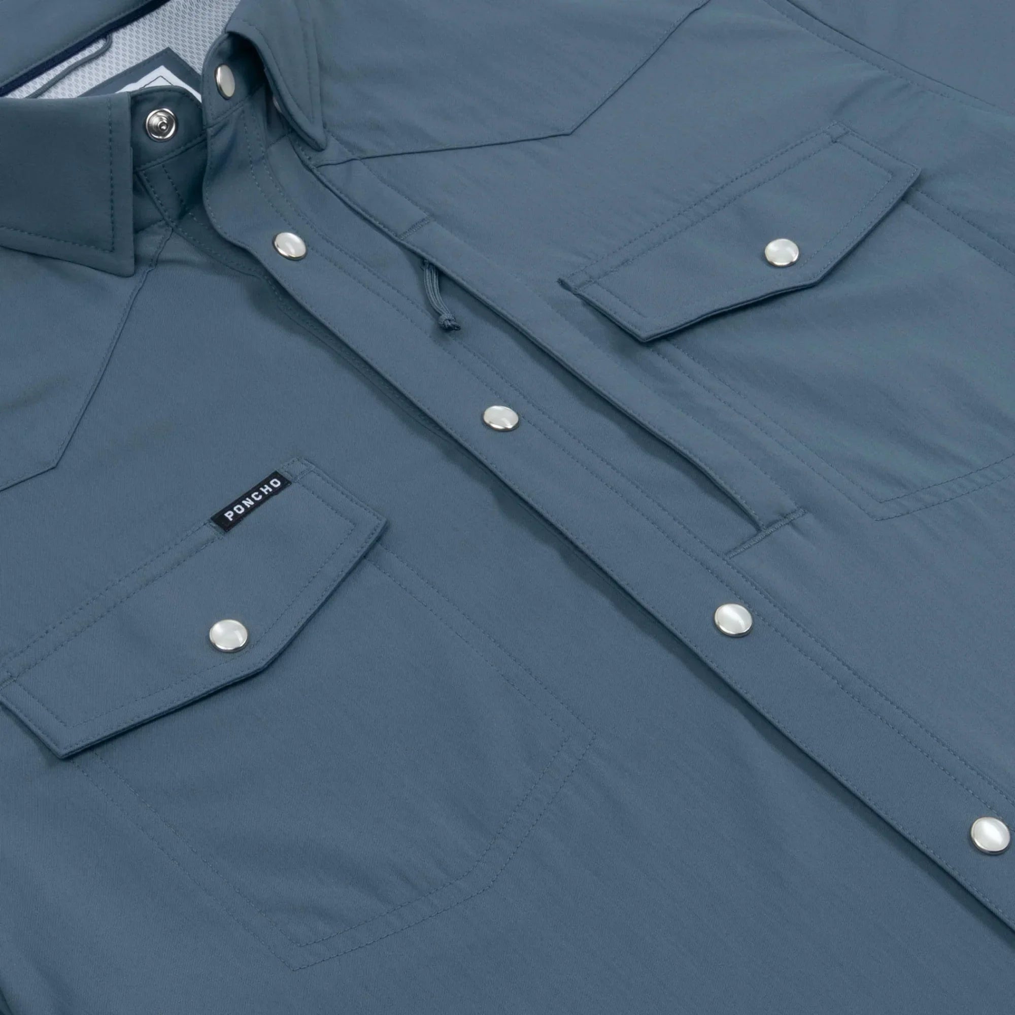 Men's Poncho Slate Blue The Dogtooth Shorto Sleeve Snap Shirt
