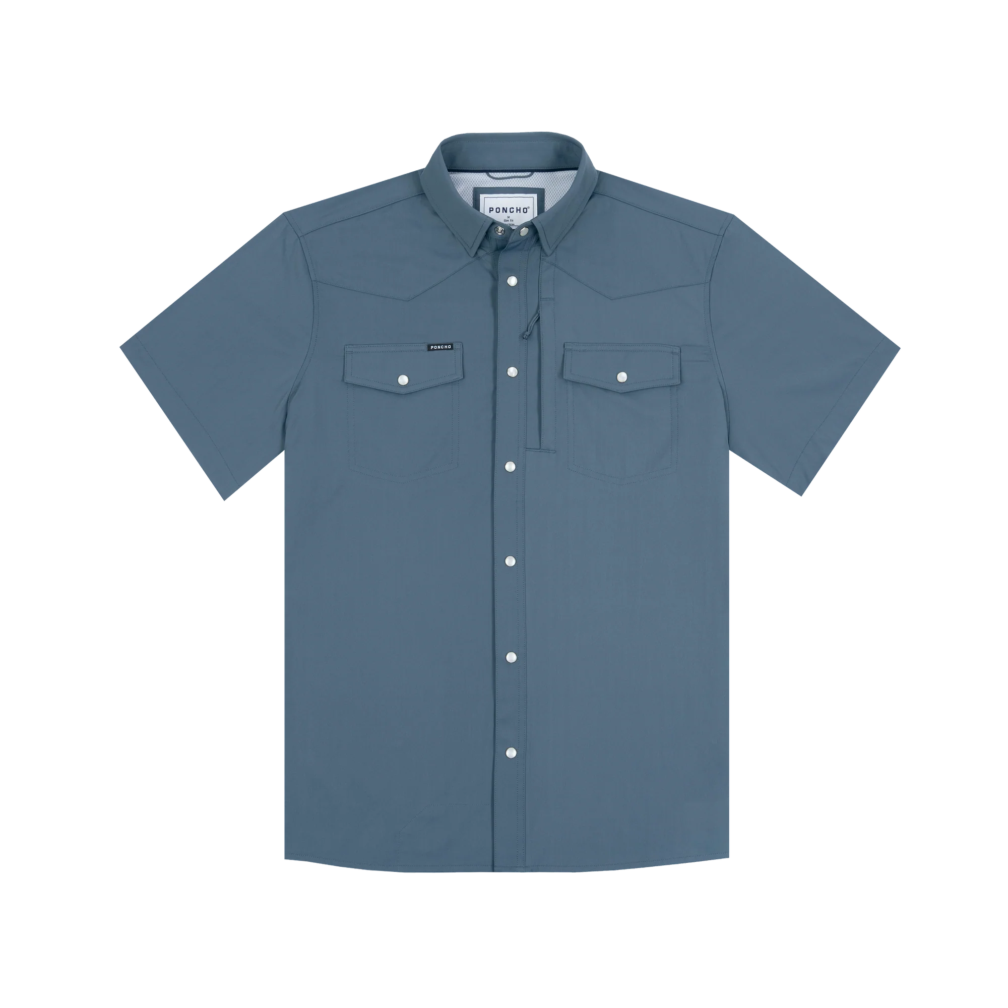 Men's Poncho Slate Blue The Dogtooth Shorto Sleeve Snap Shirt