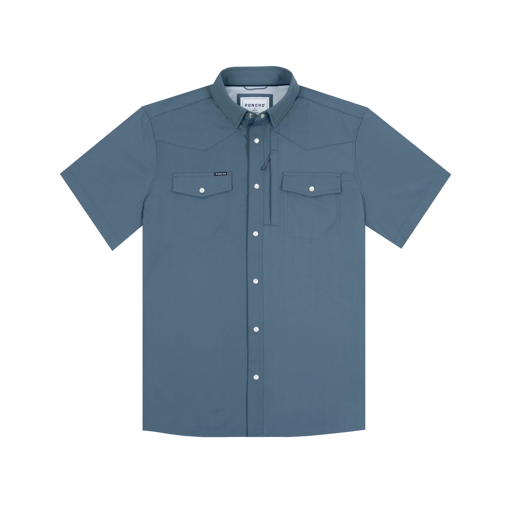 Men's Poncho Slate Blue The Dogtooth Shorto Sleeve Snap Shirt