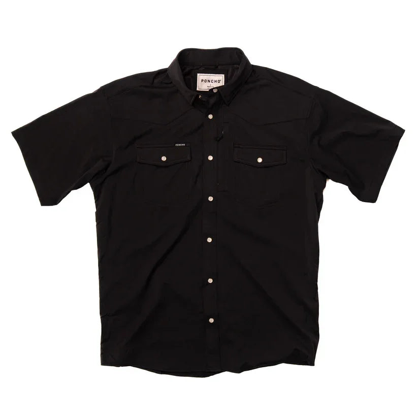 Men's Poncho Slim Fit Black Pearl Snap Shirt Bandera-Blk - Crazy House Western Wear