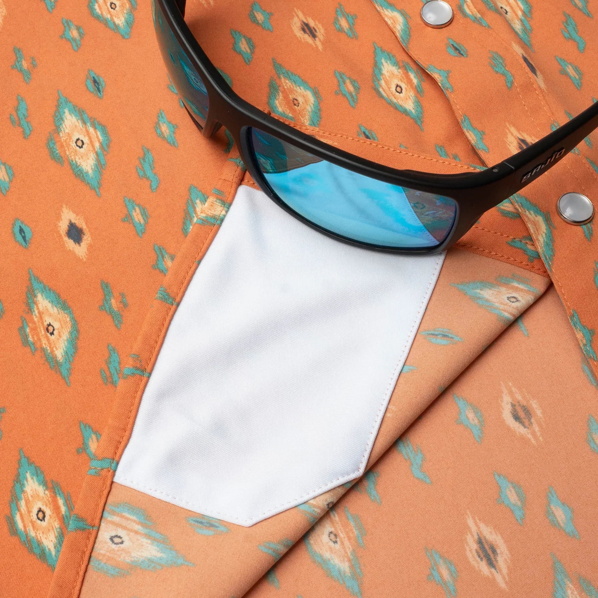 Men's Poncho "The Bisbee" Orange Retro Diamond Print Snap Shirt
