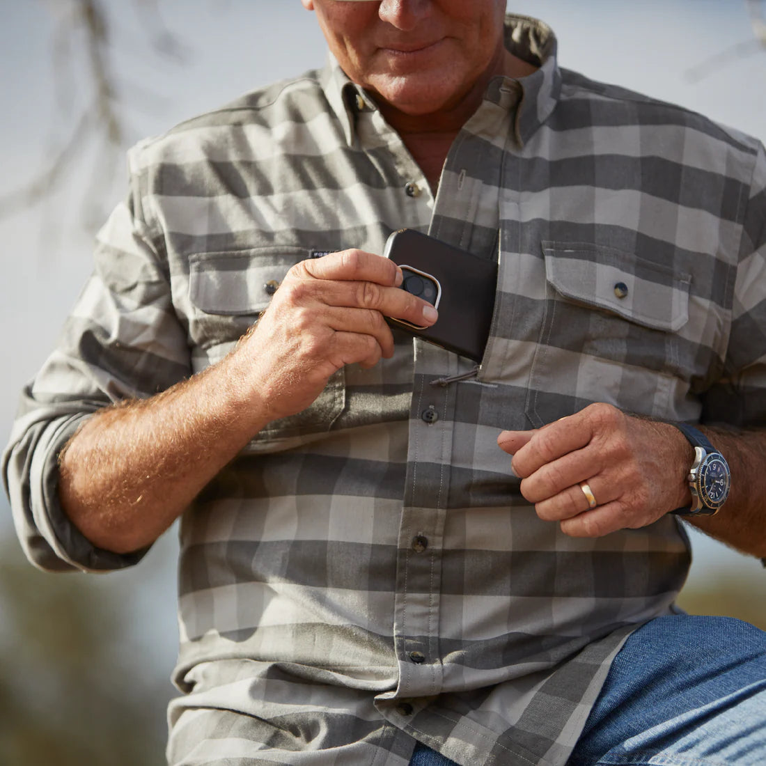 Men's Poncho The Cape Buffalo Plaid Long Sleeve Shirt