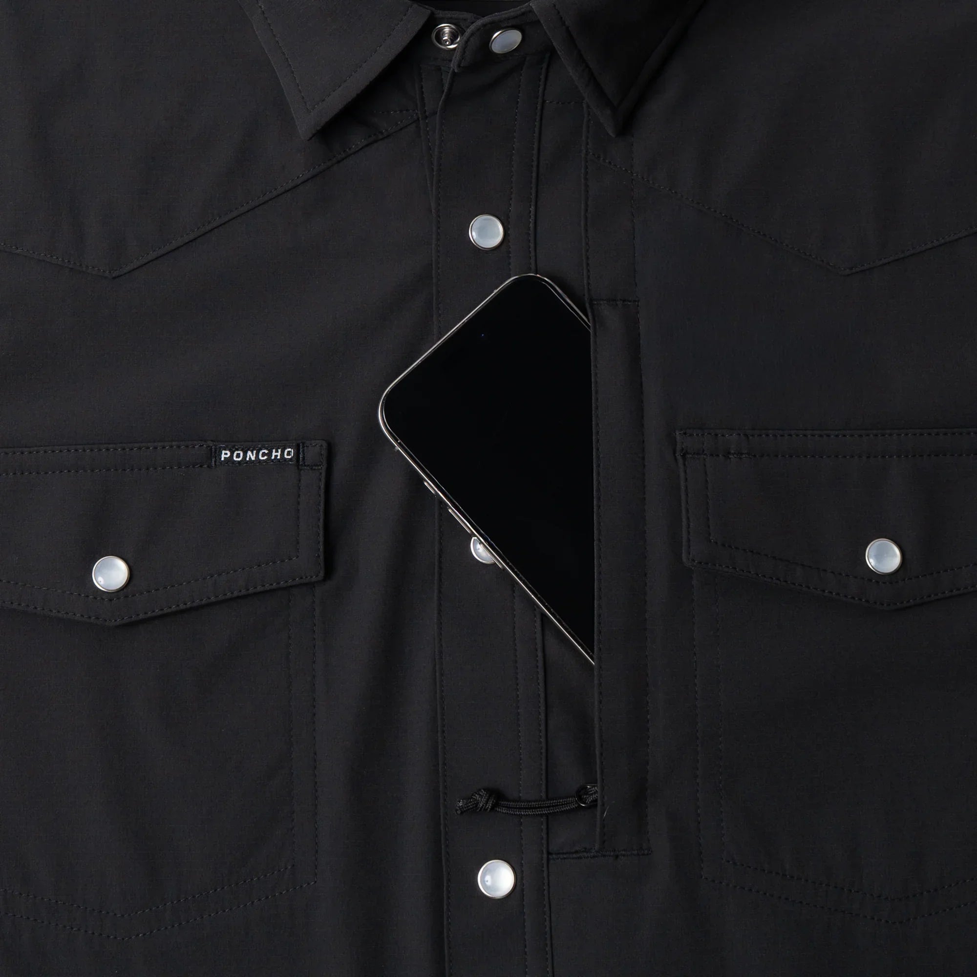 Men's Poncho The Charro Long Sleeve Black Snap Shirt