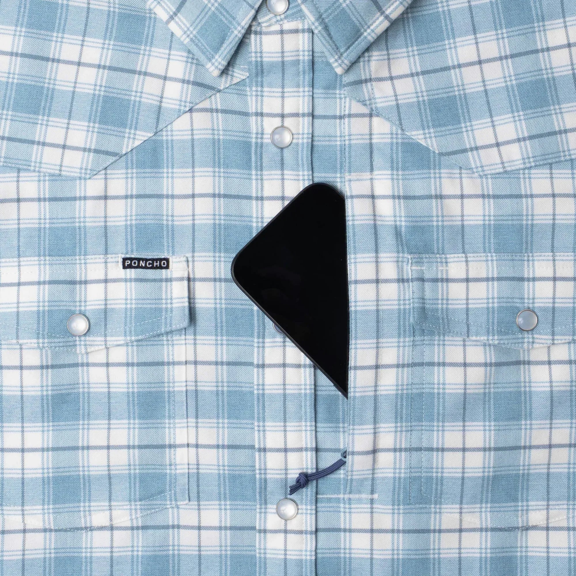 Men's Poncho The Cody Long Sleeve Blue Plaid Snap Shirt