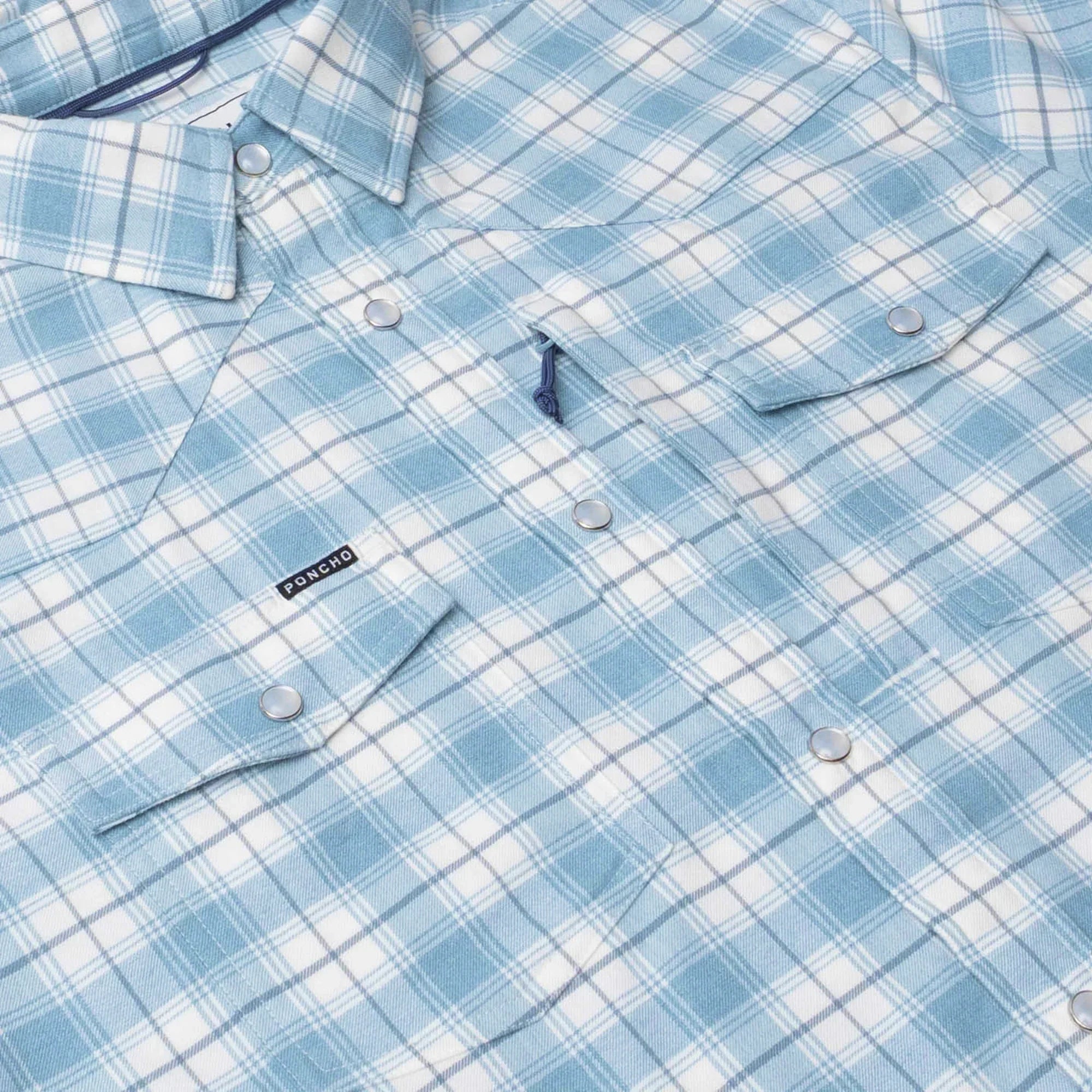 Men's Poncho The Cody Long Sleeve Blue Plaid Snap Shirt