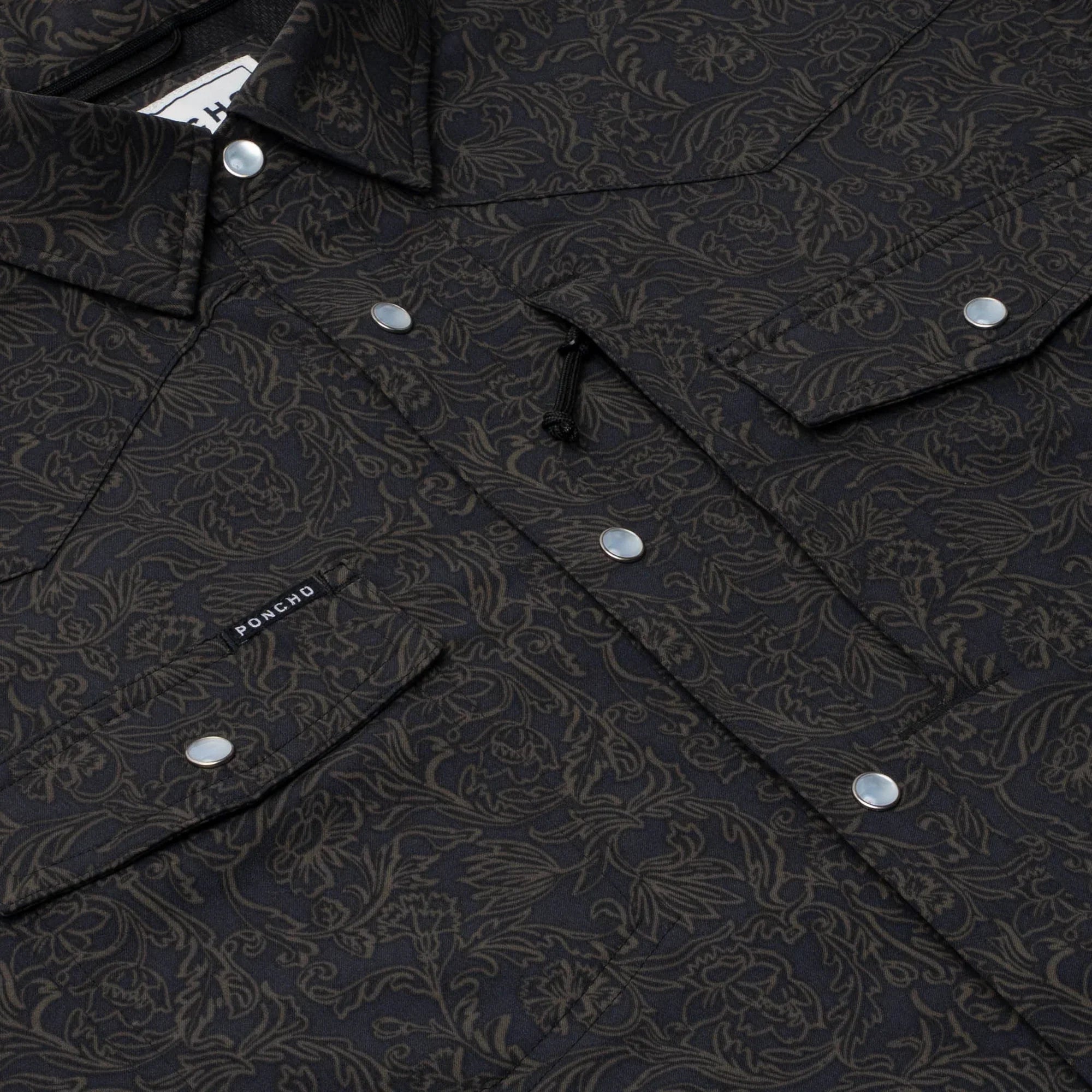Men's Poncho "The John Coffee" Black Floral Print Short Sleeve Snap Shirt