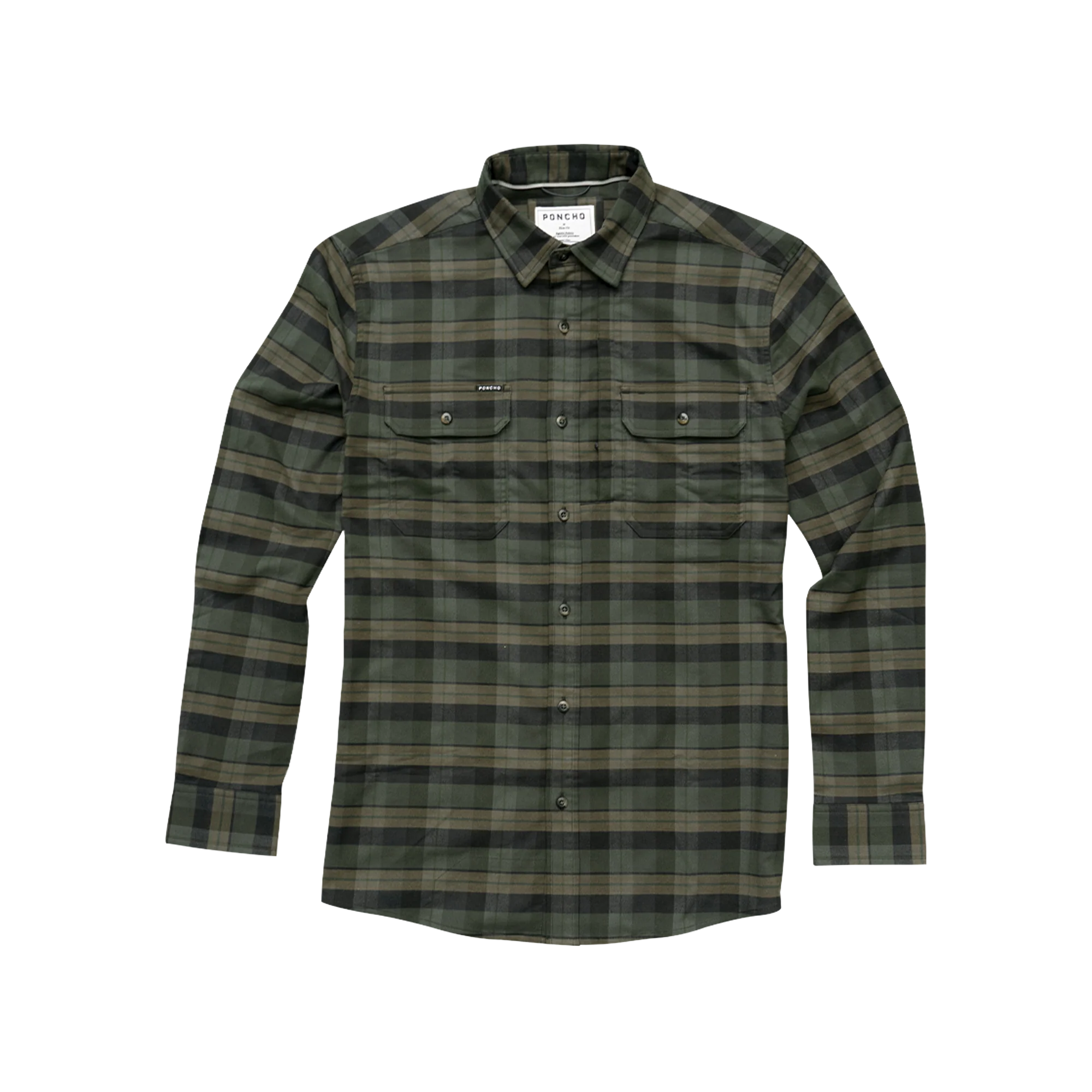 Men's Poncho "The Kodiak" The Green Plaid Long Sleeve Shirt