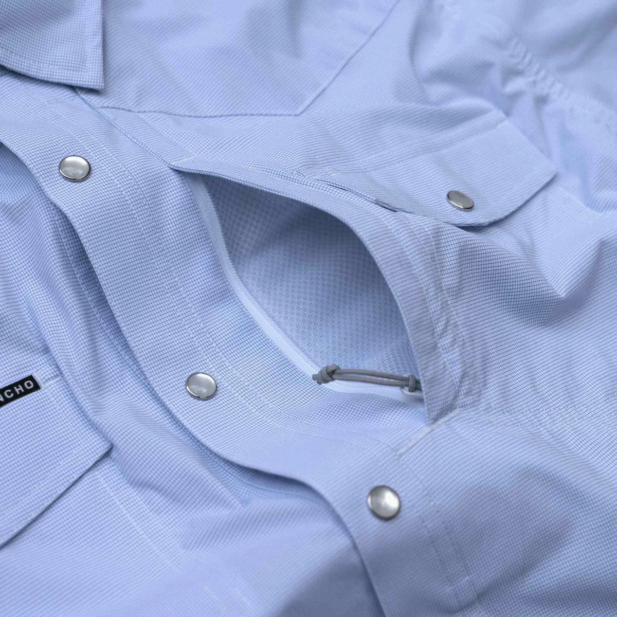 Men's Poncho "The Padre" Blue Short Sleeve Regular Fit Pearl Snap Shirt